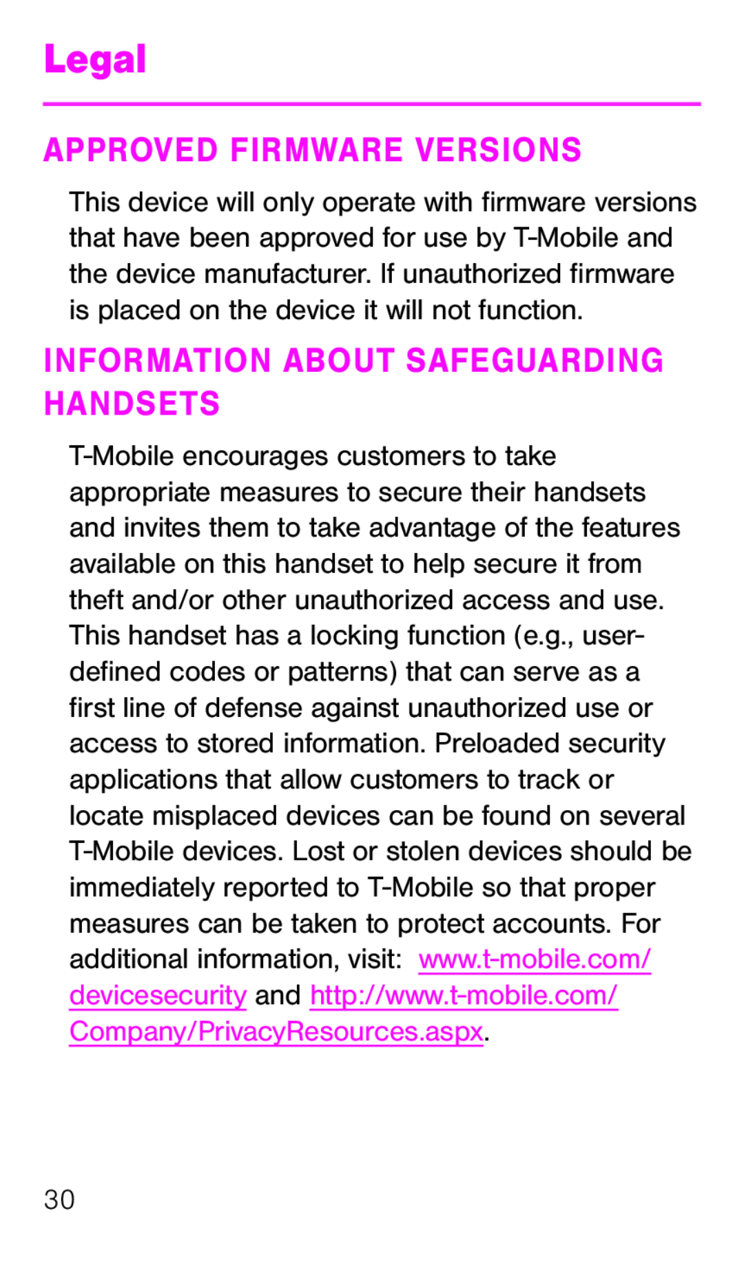 INFORMATION ABOUT SAFEGUARDING HANDSETS Galaxy Avant T-Mobile