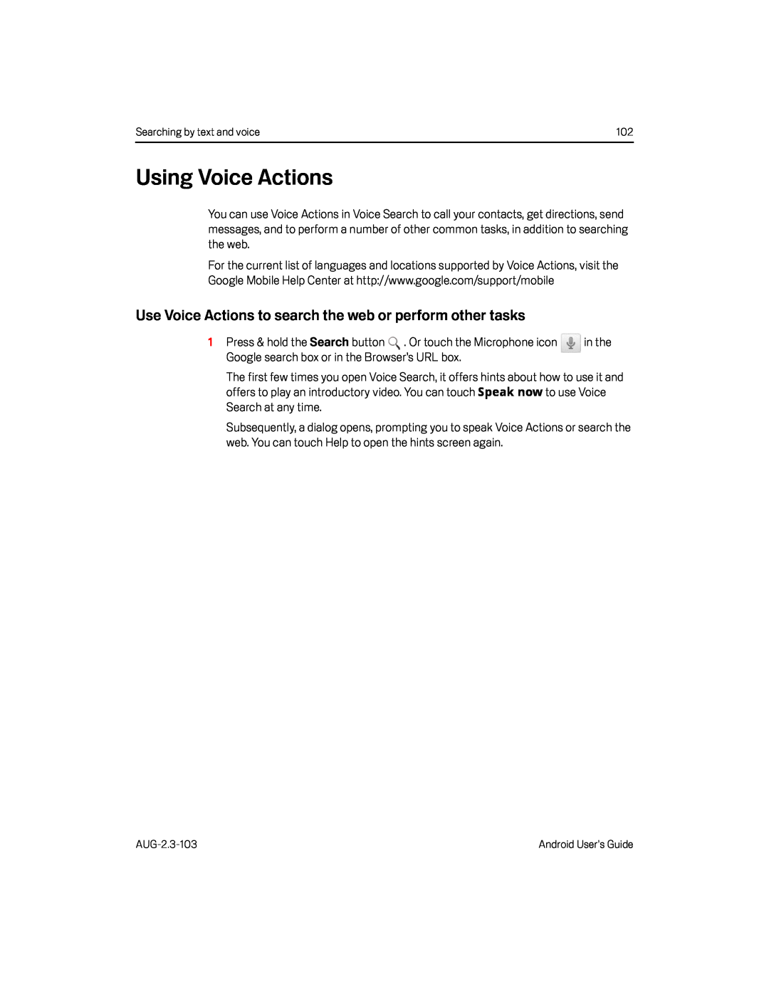 Use Voice Actions to search the web or perform other tasks Google Nexus S AT&T