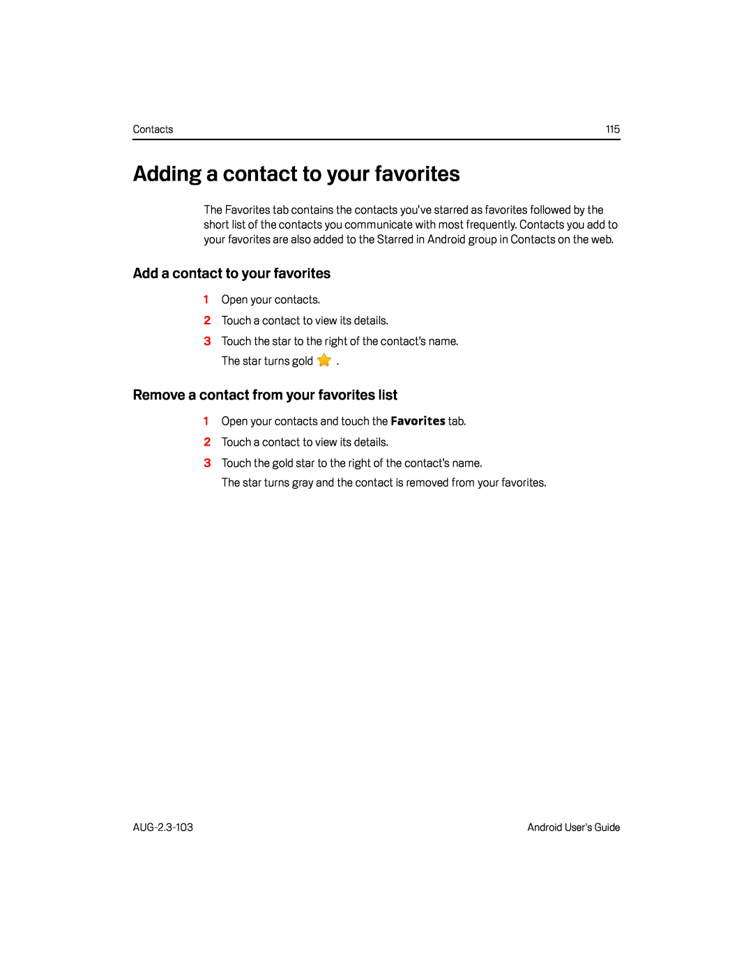 Remove a contact from your favorites list Google Nexus S AT&T