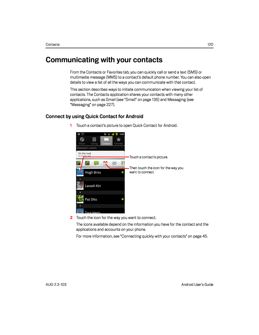 Connect by using Quick Contact for Android Google Nexus S AT&T