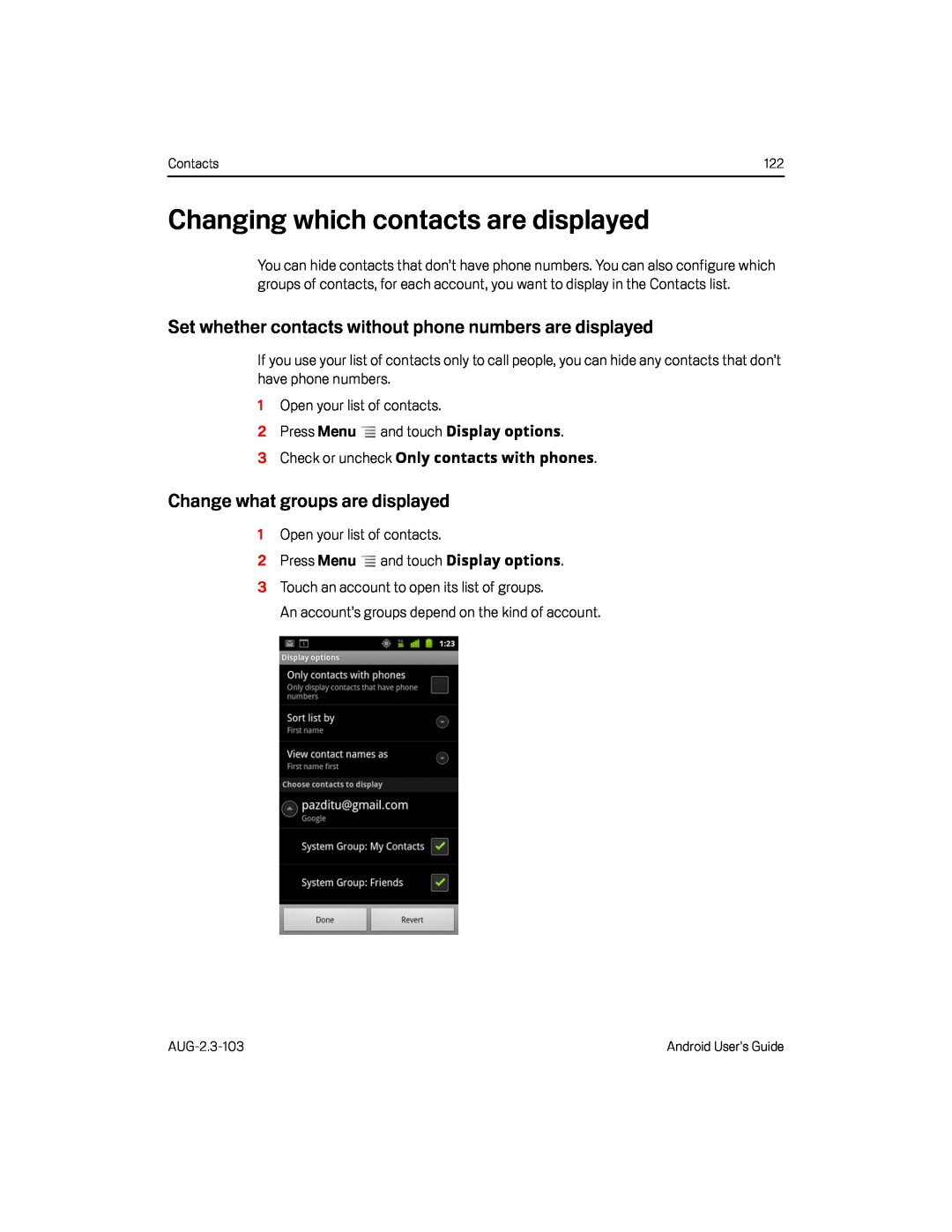 Change what groups are displayed Google Nexus S AT&T