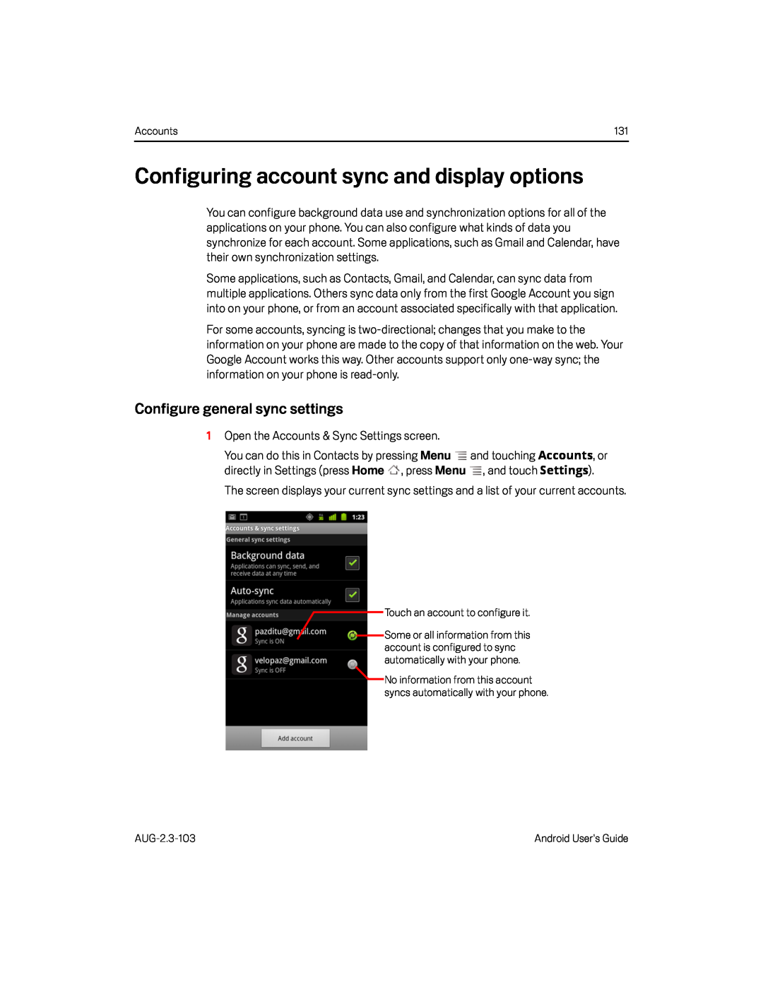 Configuring account sync and display options Google Nexus S AT&T