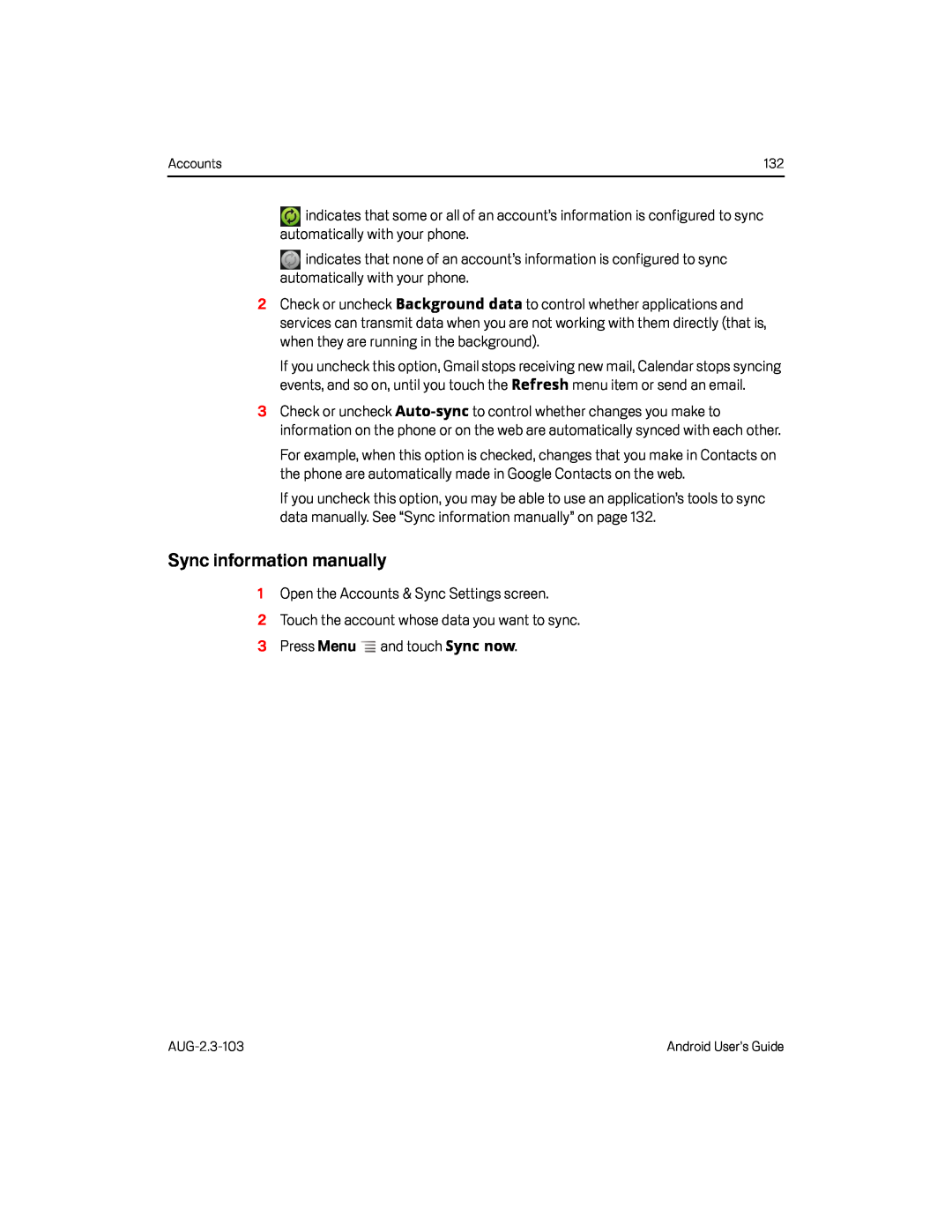 Sync information manually Google Nexus S AT&T