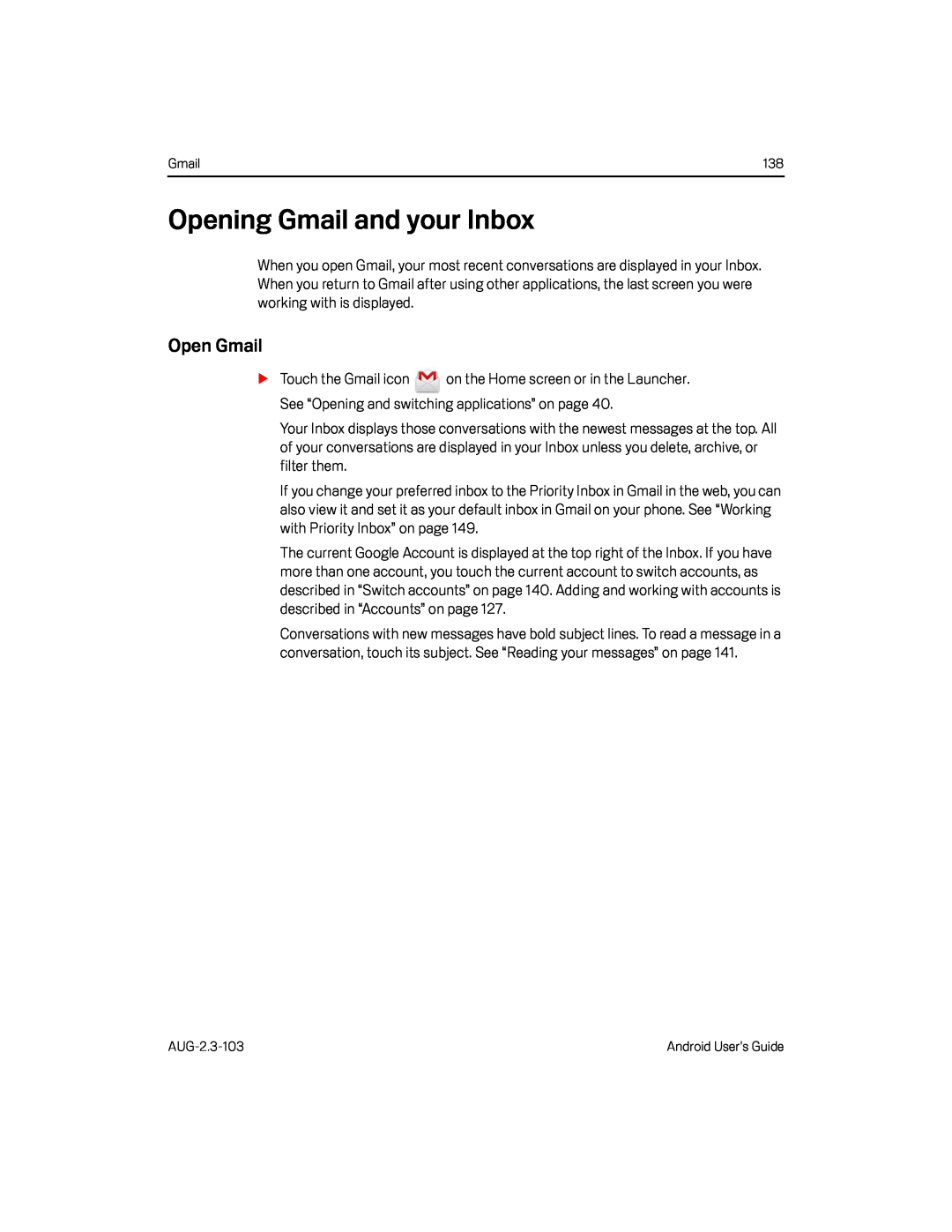 Opening Gmail and your Inbox Google Nexus S AT&T