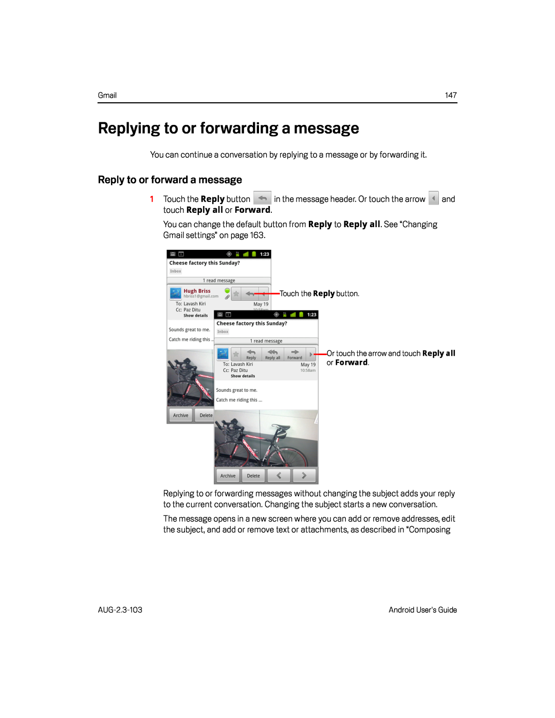 Replying to or forwarding a message Google Nexus S AT&T