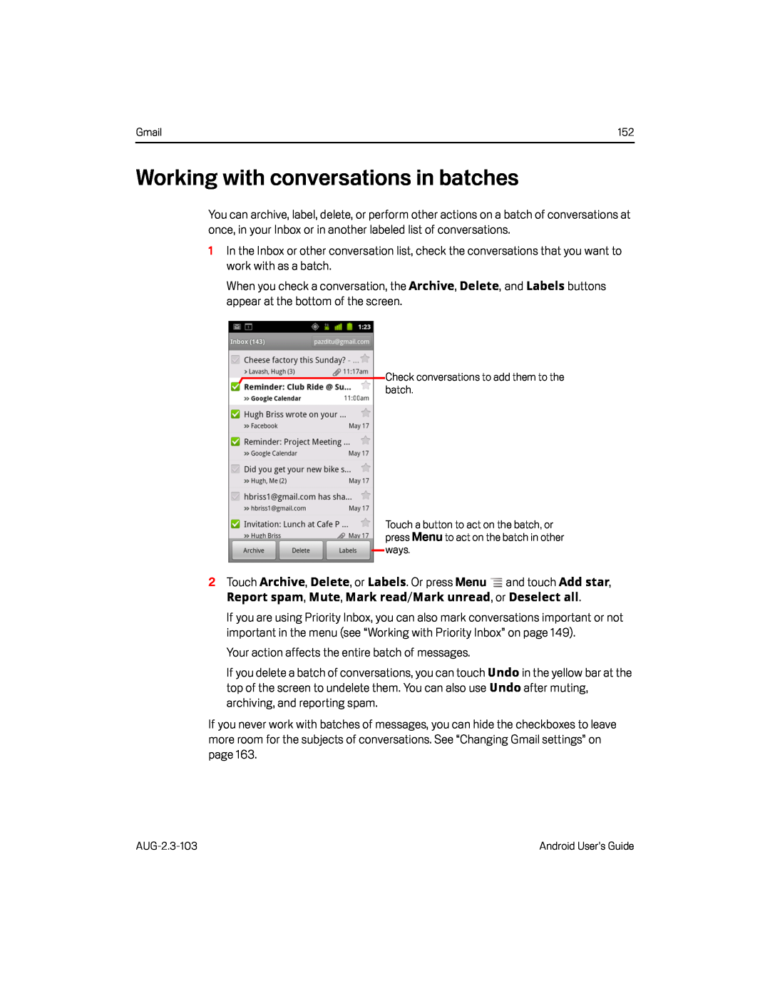 Working with conversations in batches Google Nexus S AT&T