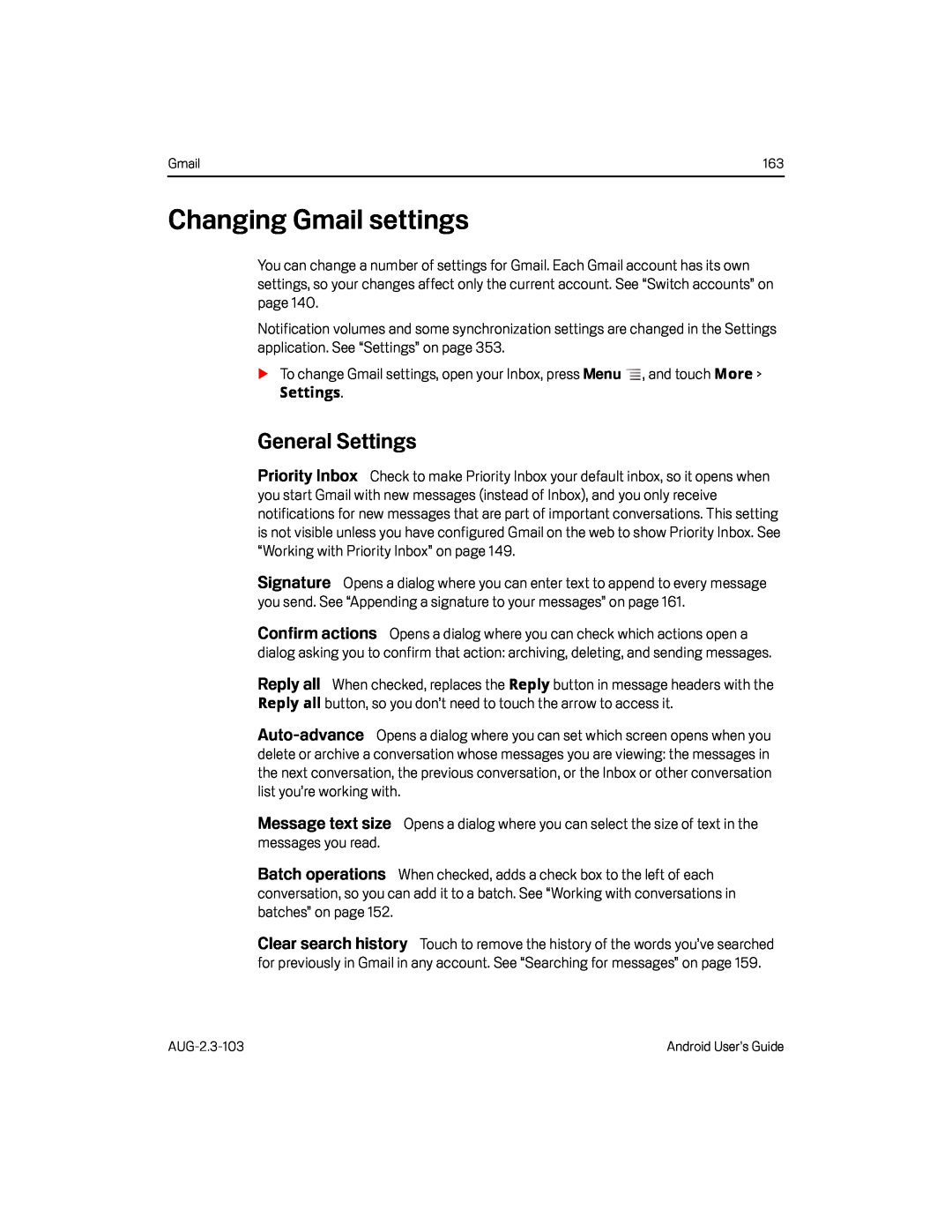 Changing Gmail settings Google Nexus S AT&T