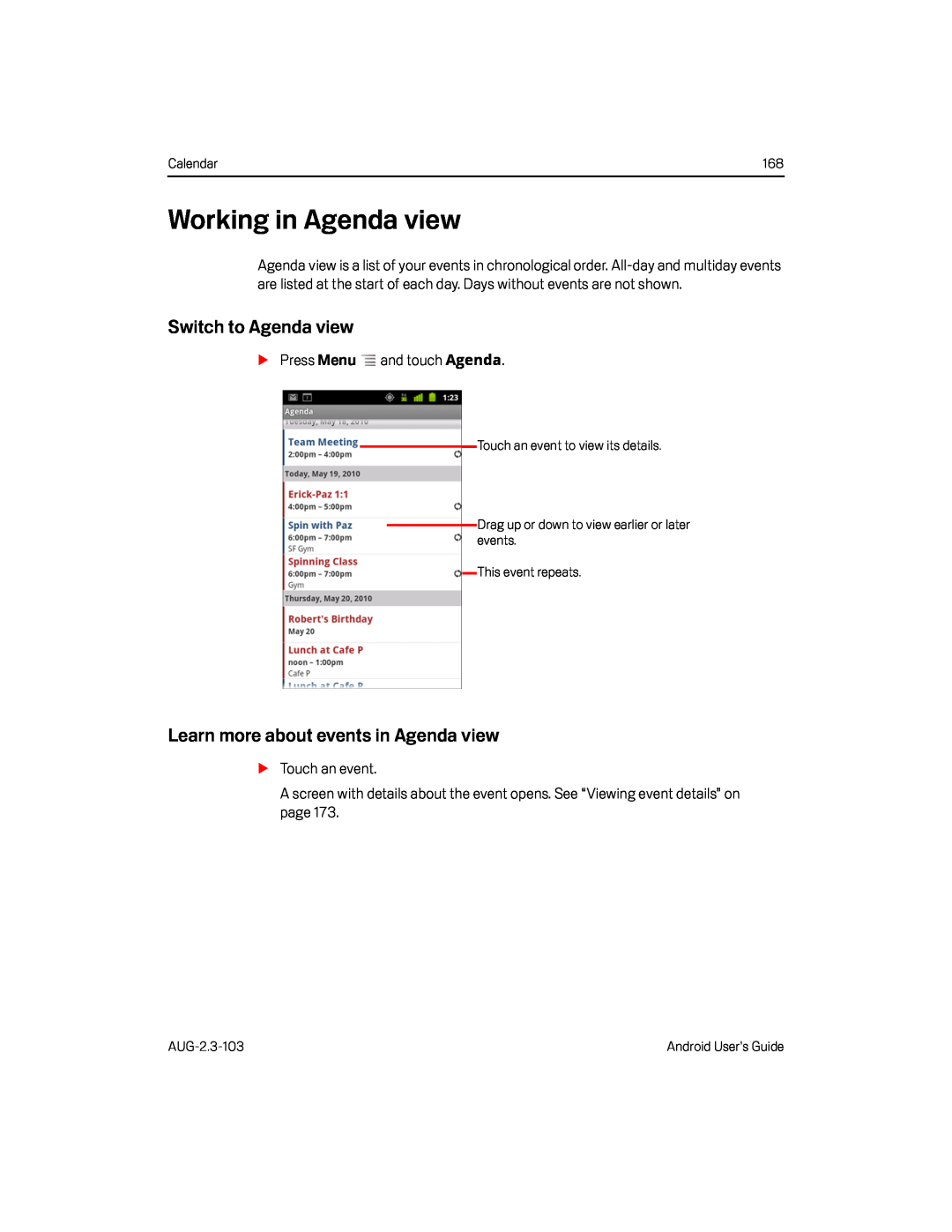 Working in Agenda view Google Nexus S AT&T