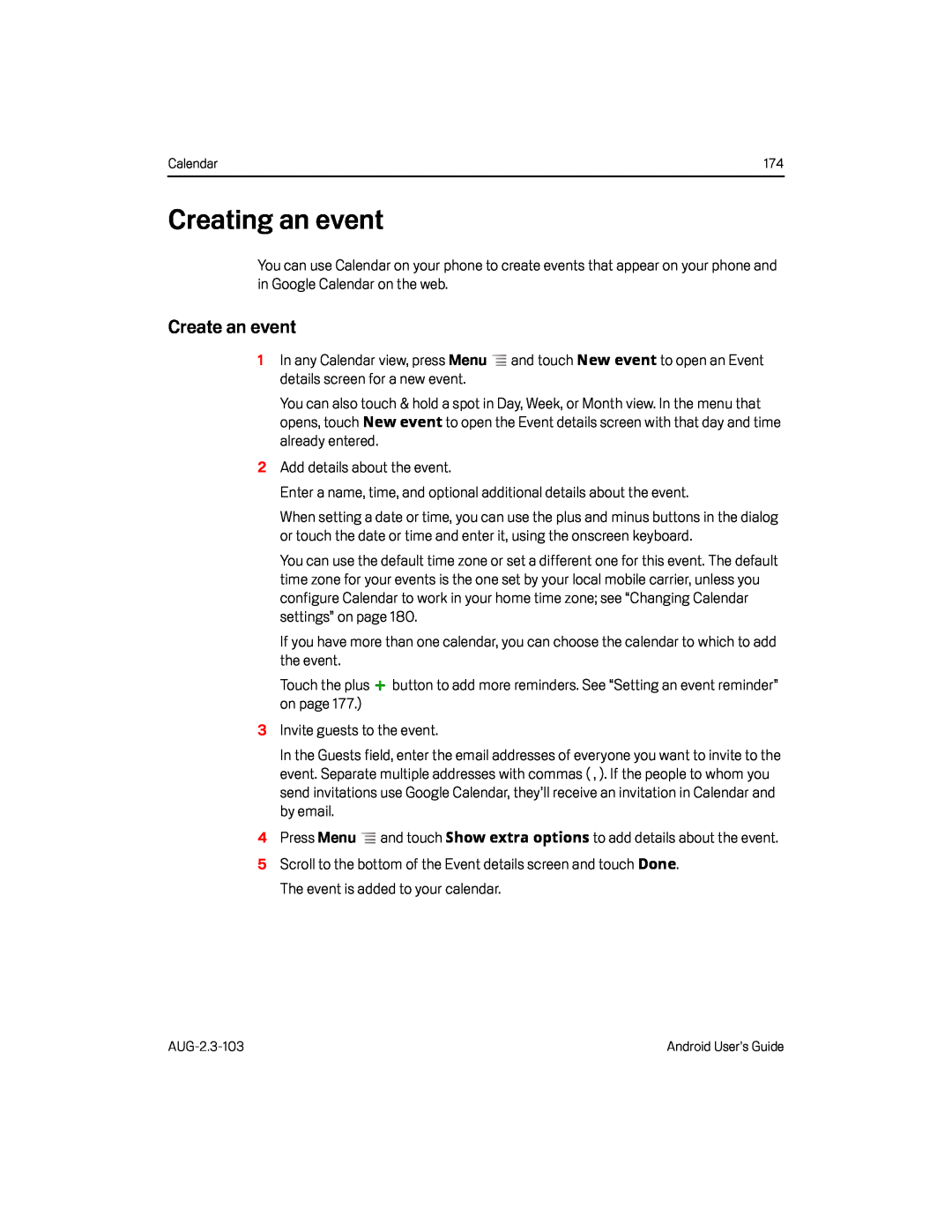 Create an event Google Nexus S AT&T