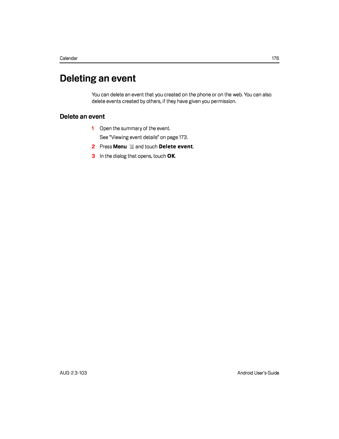 Delete an event Google Nexus S AT&T