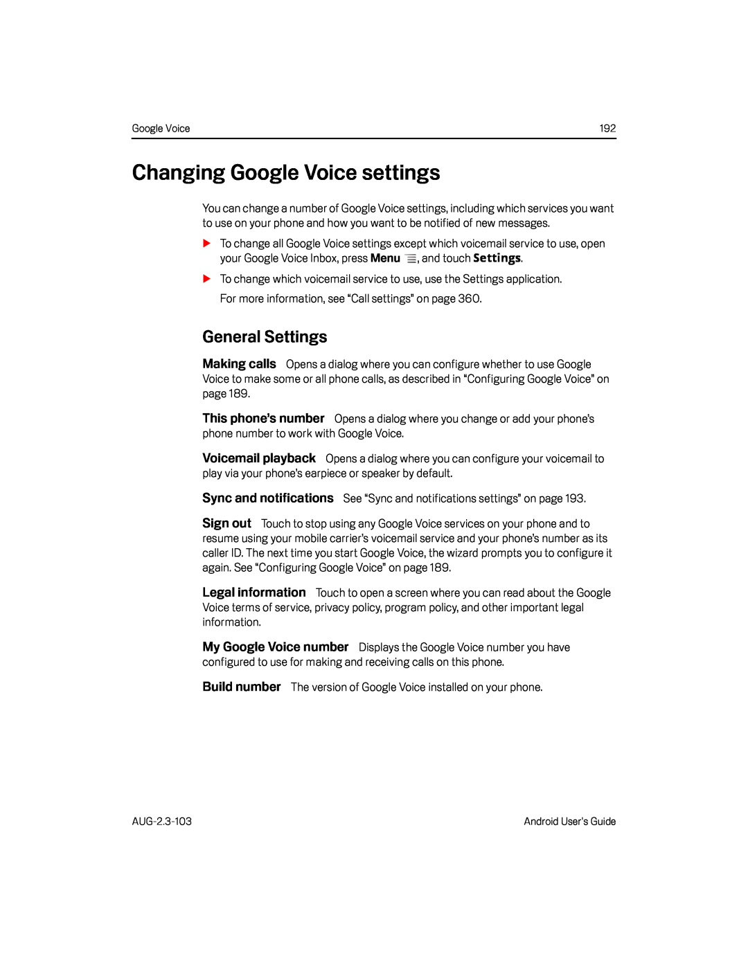 Changing Google Voice settings Google Nexus S AT&T