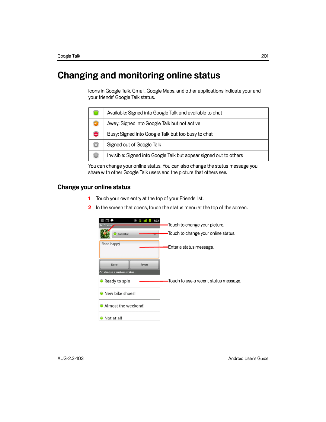 Changing and monitoring online status Google Nexus S AT&T