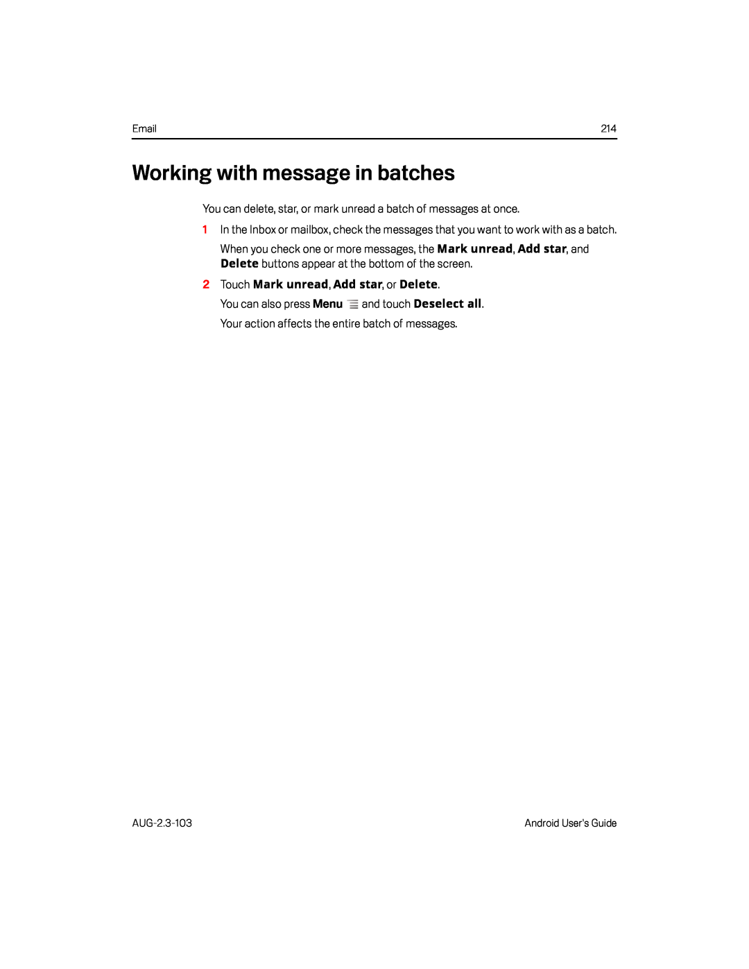 Working with message in batches Google Nexus S AT&T