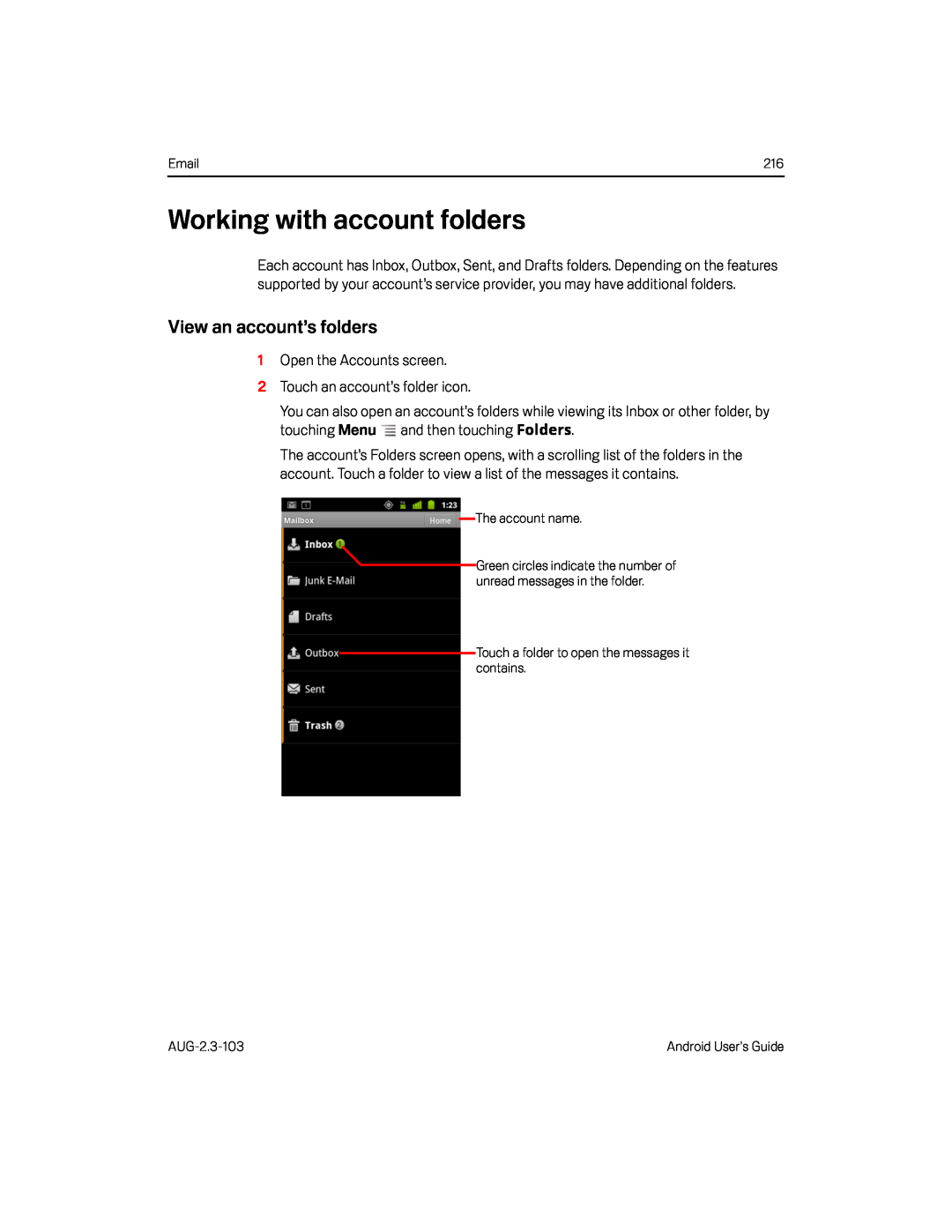 Working with account folders Google Nexus S AT&T