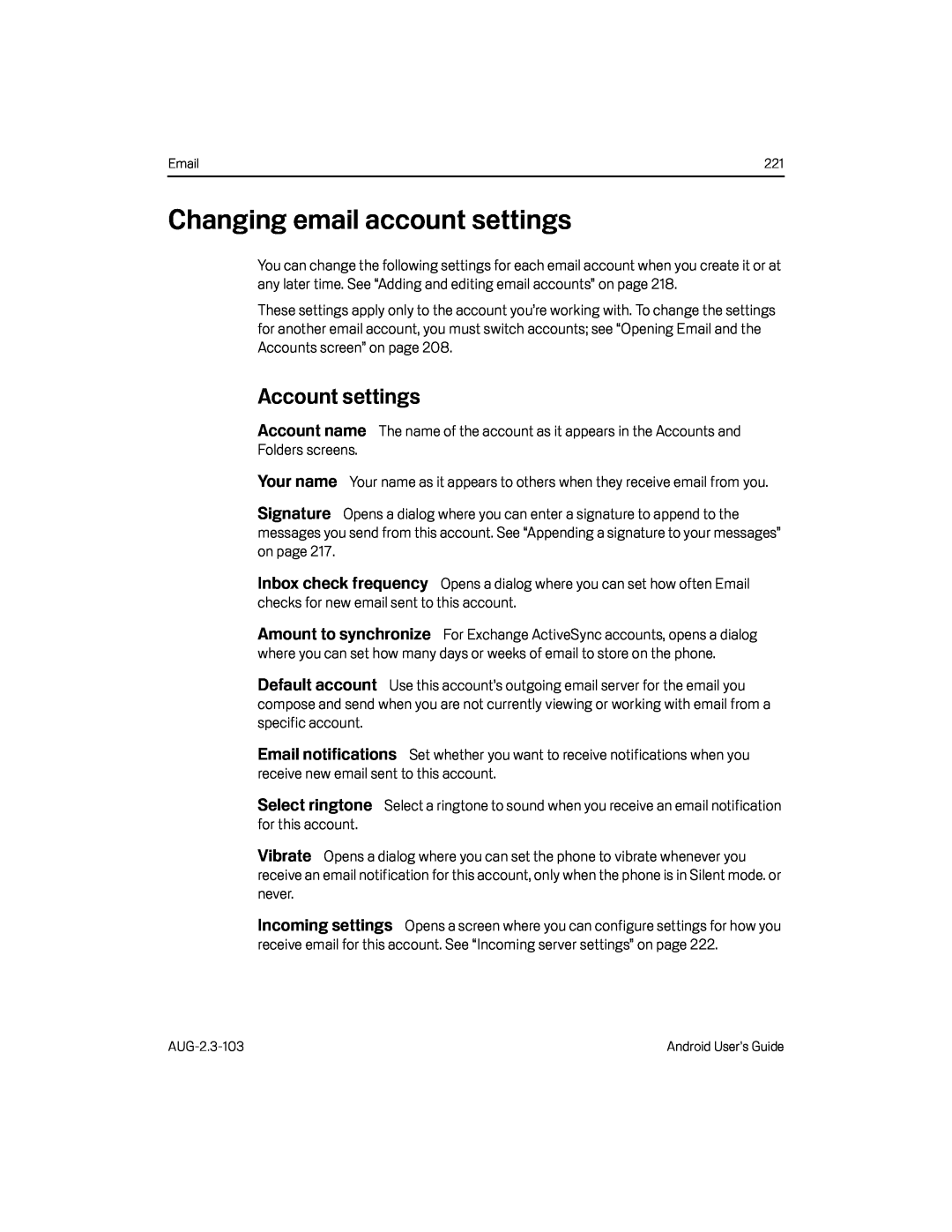 Changing email account settings Google Nexus S AT&T