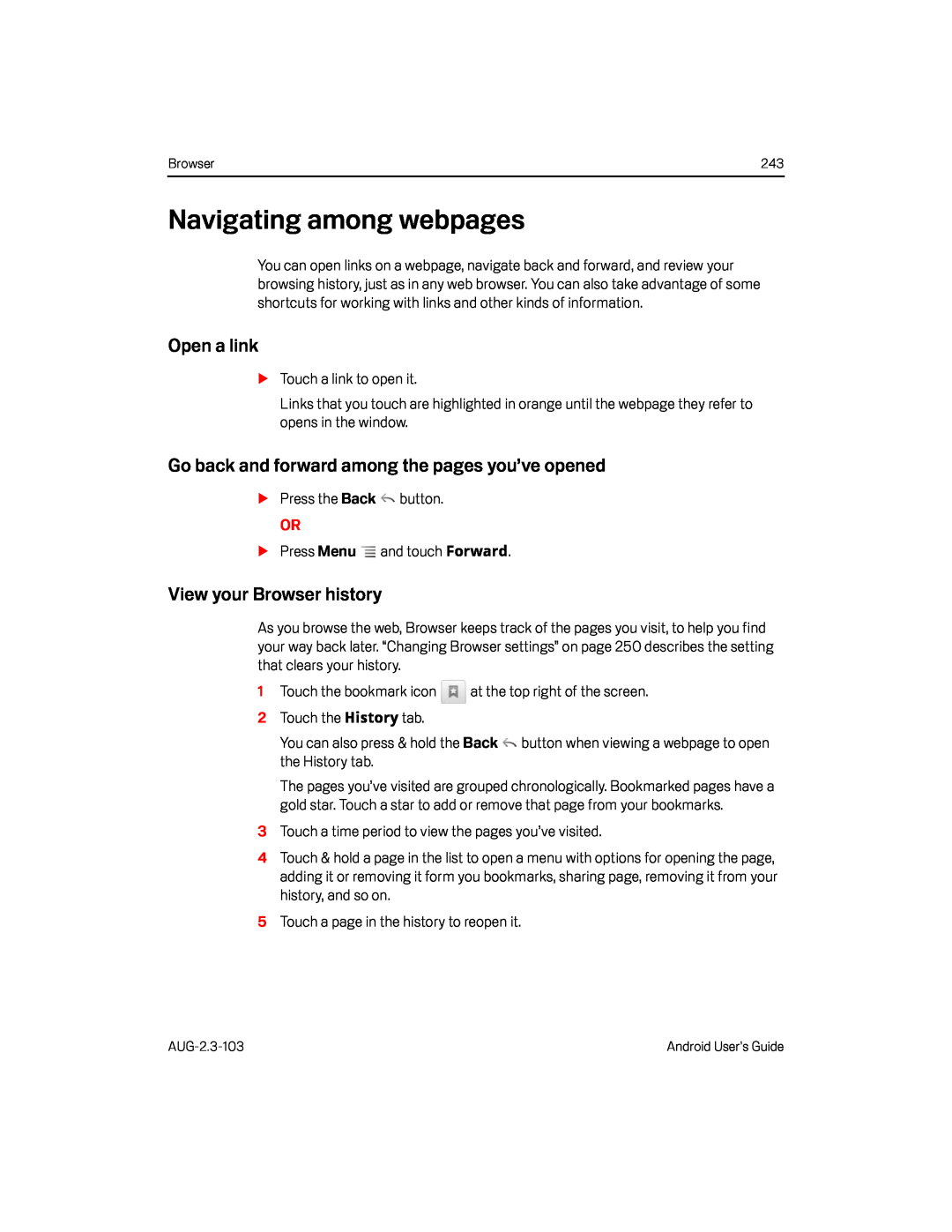 Navigating among webpages Google Nexus S AT&T