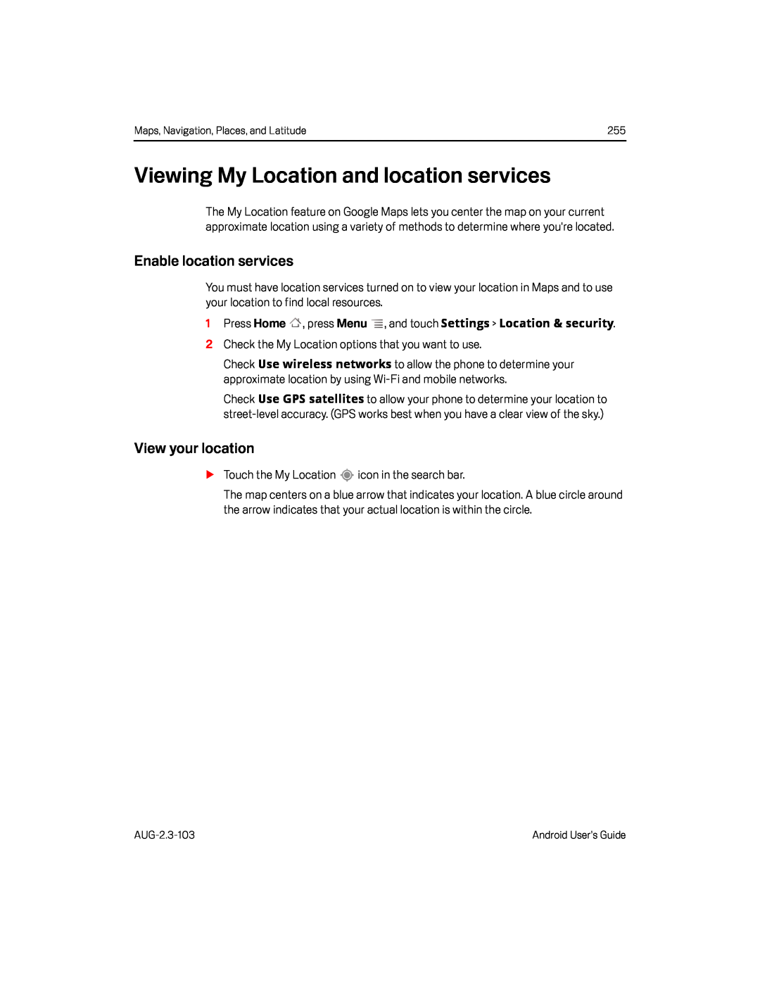 Viewing My Location and location services Google Nexus S AT&T