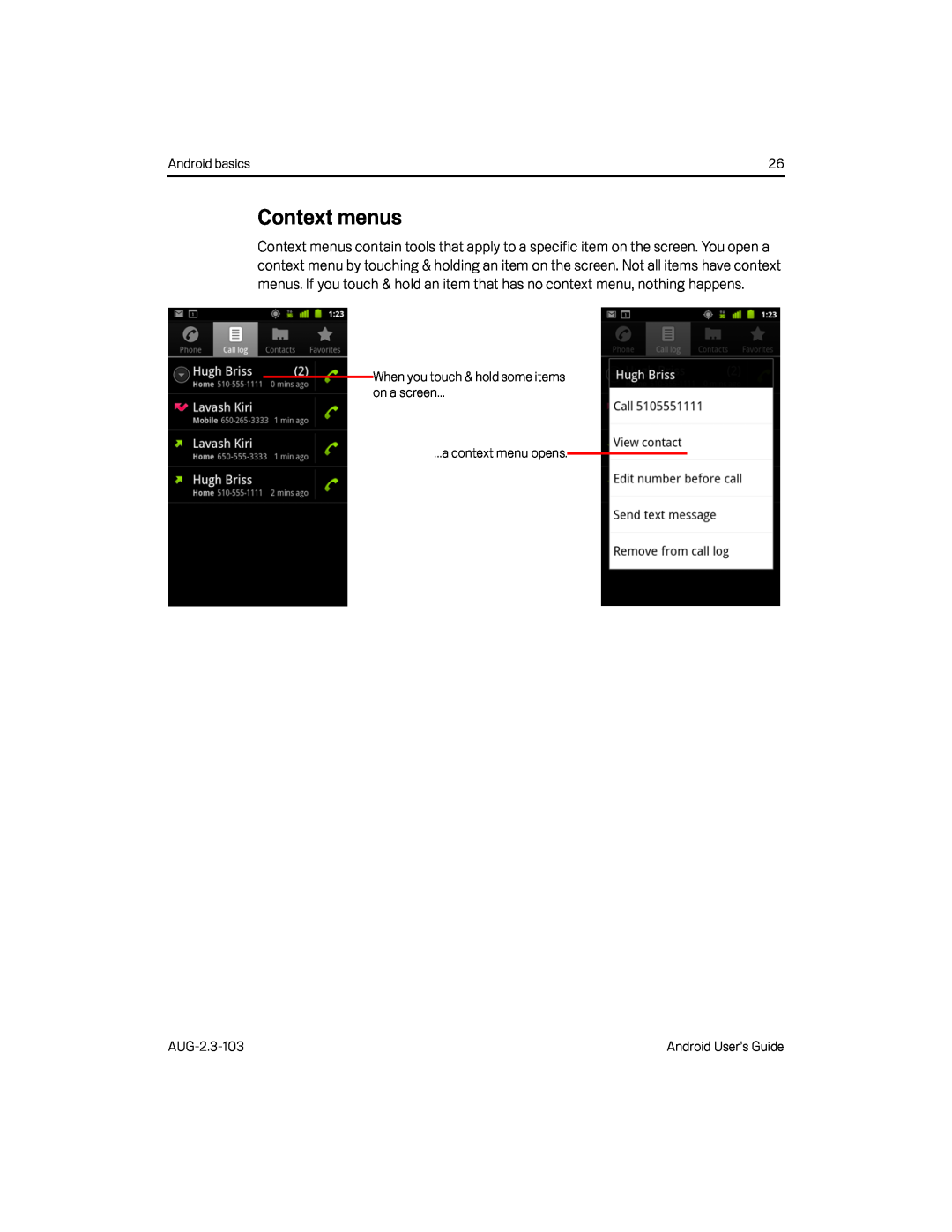 Context menus Google Nexus S AT&T