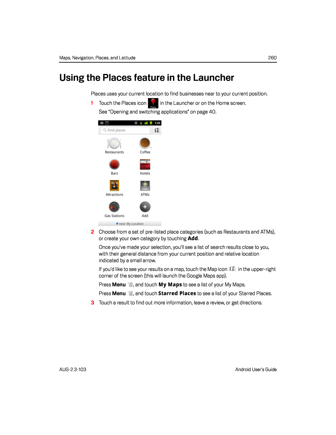 Using the Places feature in the Launcher Google Nexus S AT&T