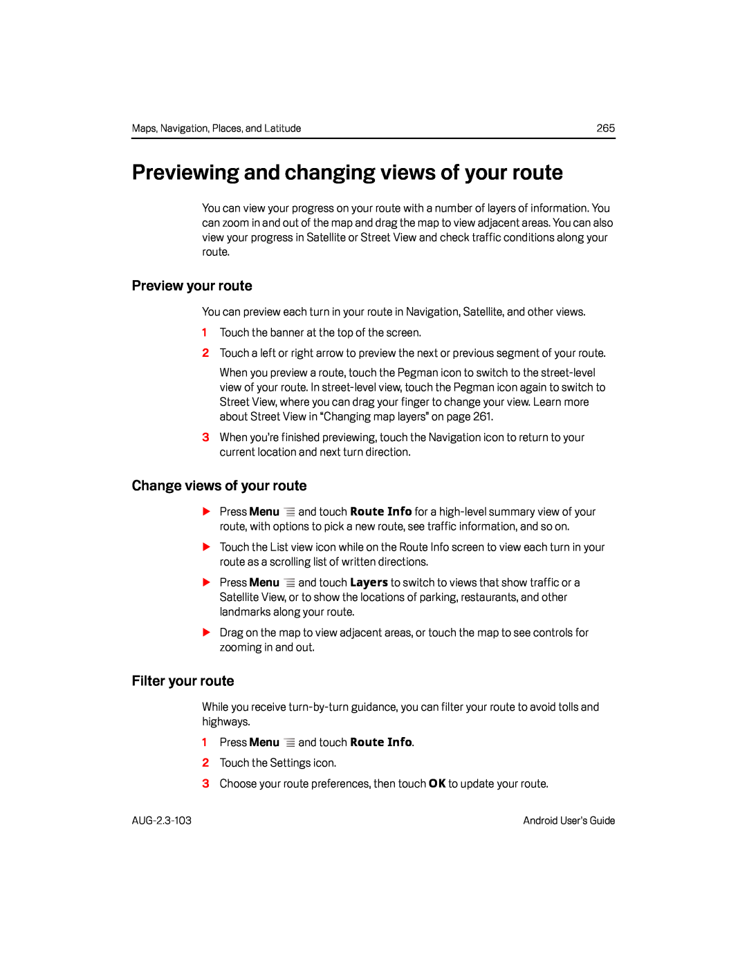 Change views of your route Google Nexus S AT&T