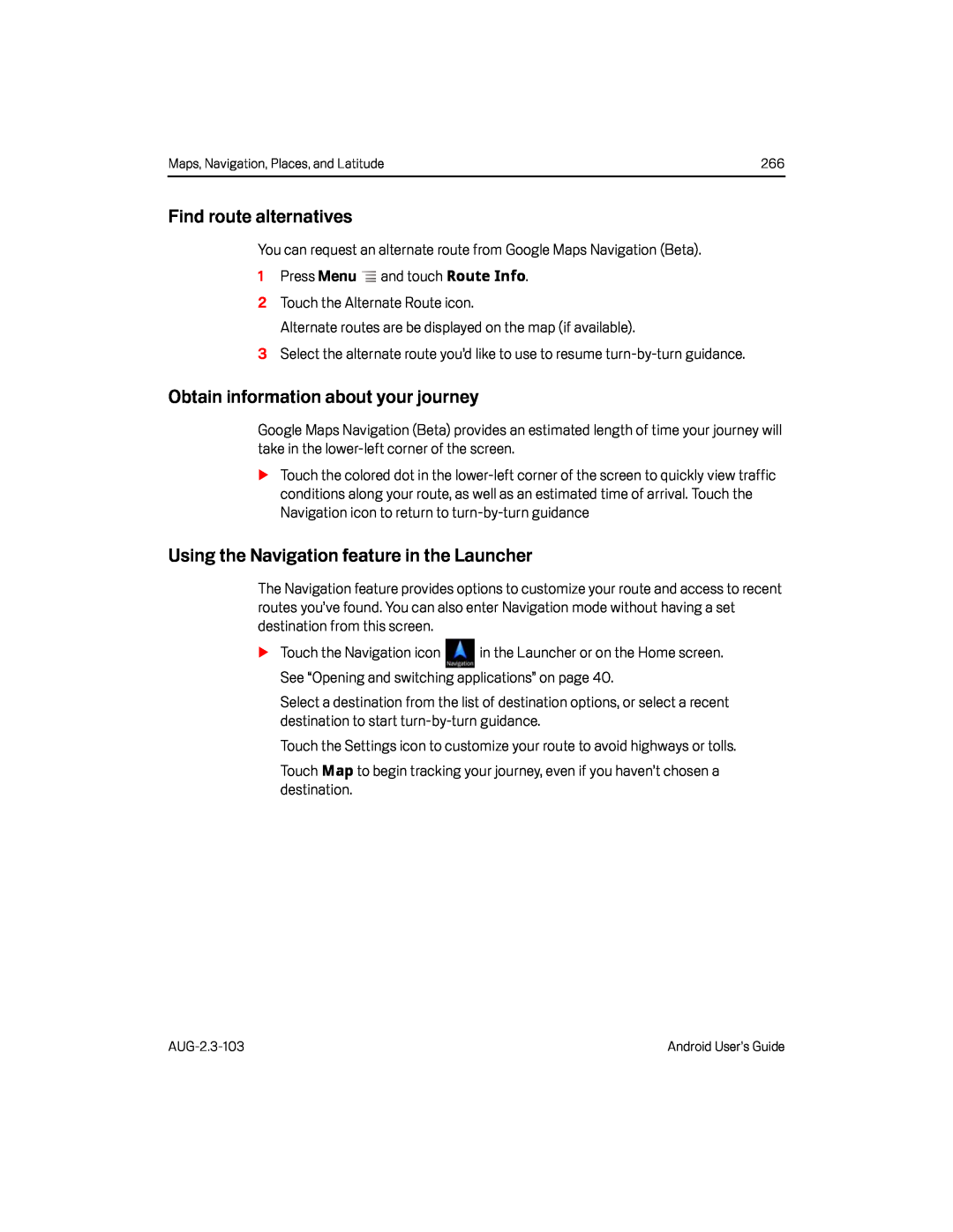 Find route alternatives Google Nexus S AT&T