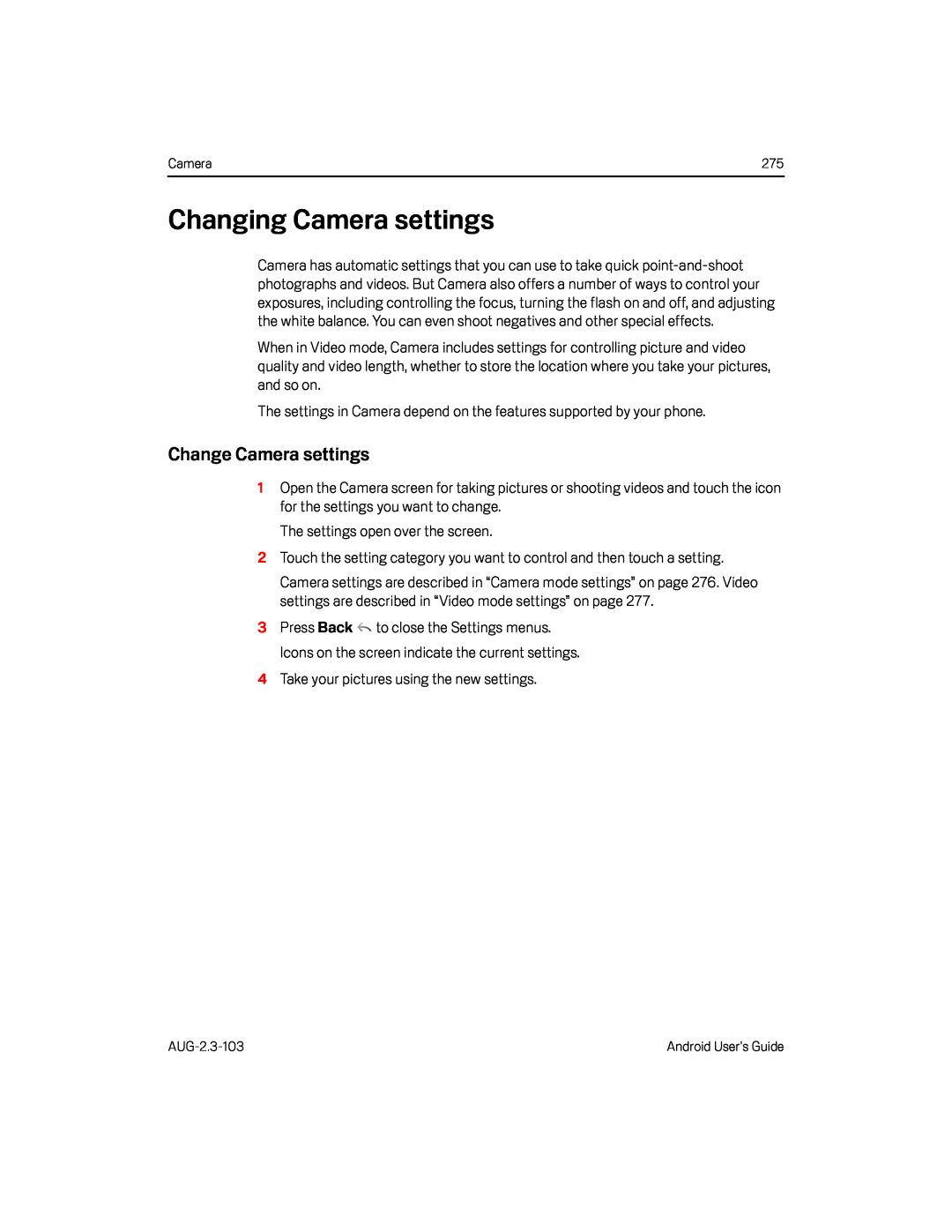 Change Camera settings Google Nexus S AT&T