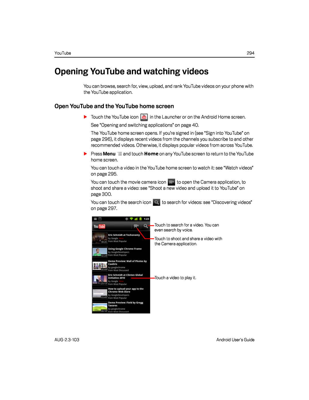 Open YouTube and the YouTube home screen Google Nexus S AT&T