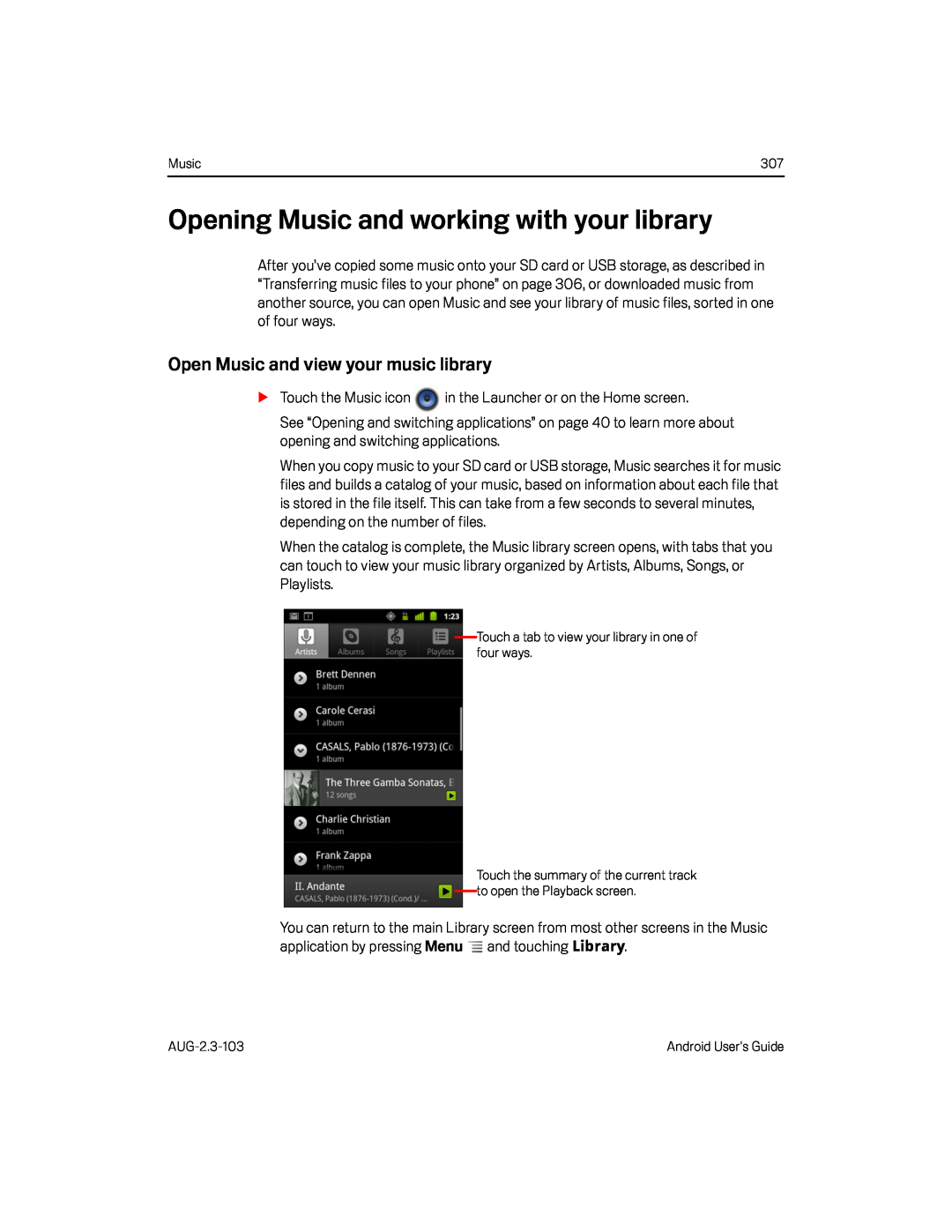 Open Music and view your music library Google Nexus S AT&T