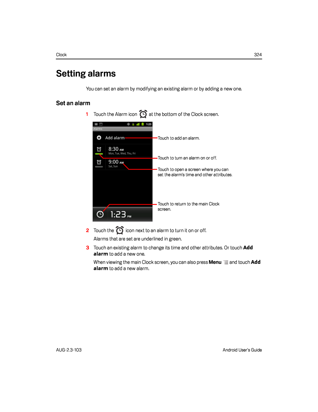 Set an alarm Google Nexus S AT&T