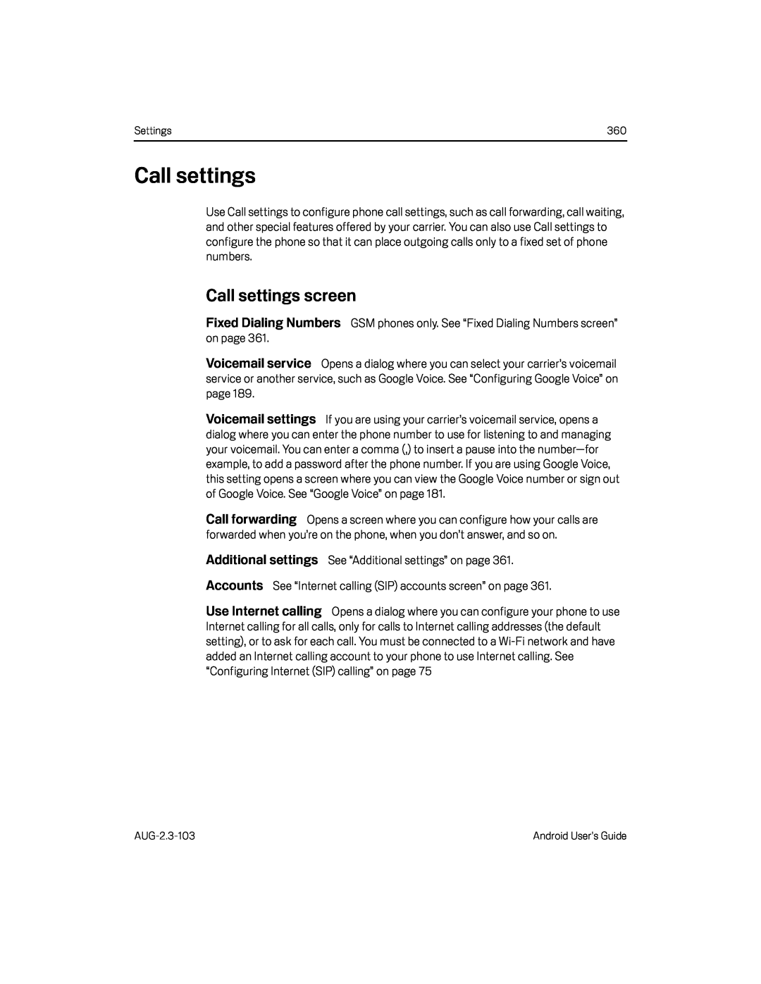 Call settings Google Nexus S AT&T