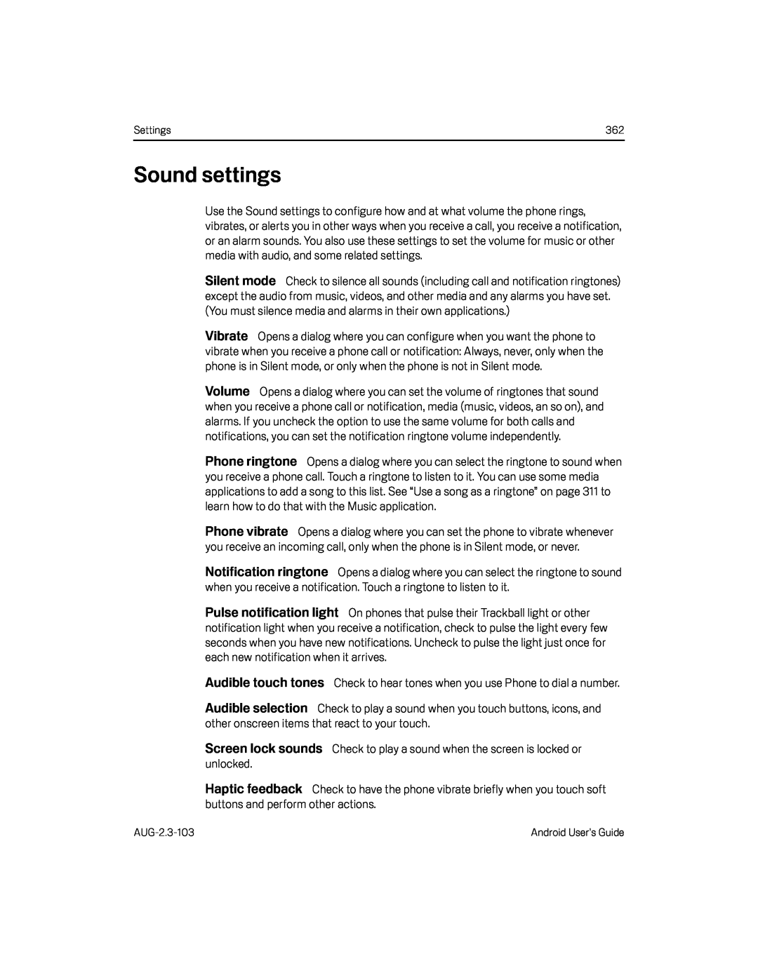 Sound settings Google Nexus S AT&T