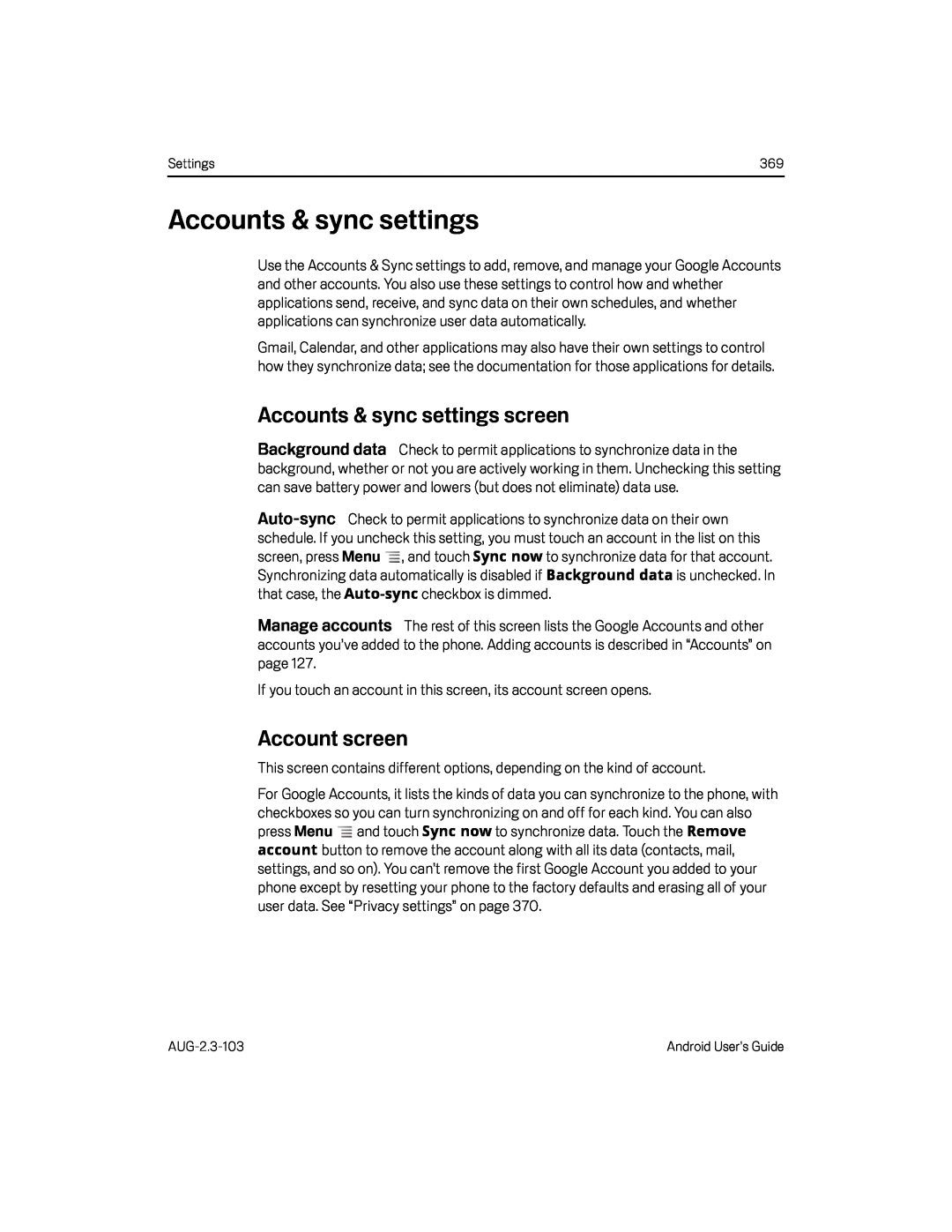 Manage accounts Google Nexus S AT&T