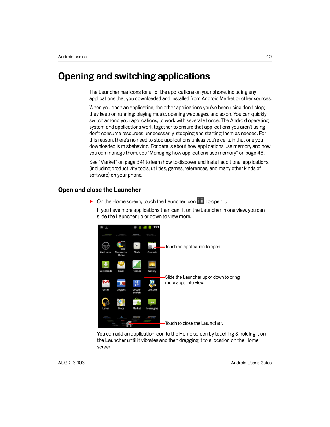 Open and close the Launcher Google Nexus S AT&T