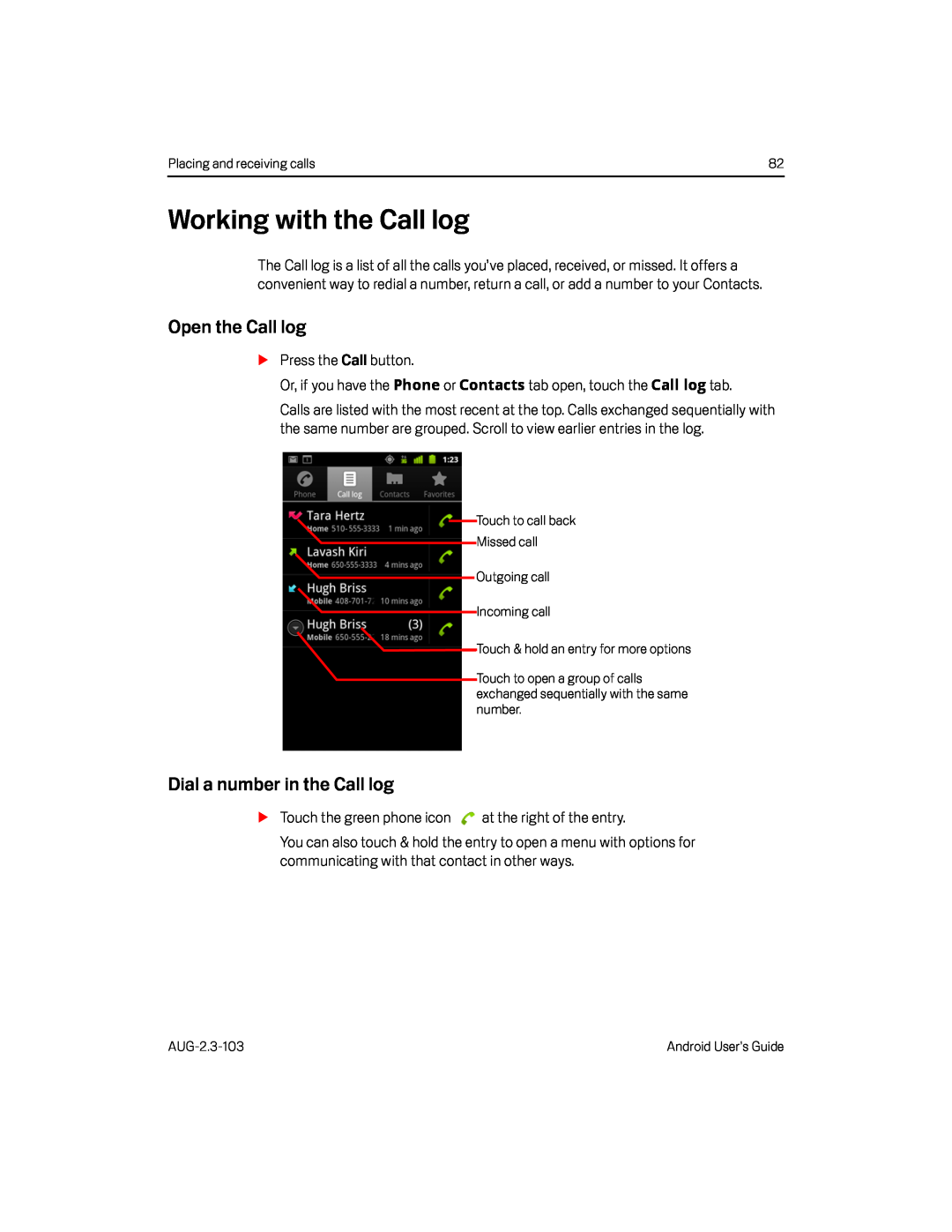 Dial a number in the Call log Google Nexus S AT&T