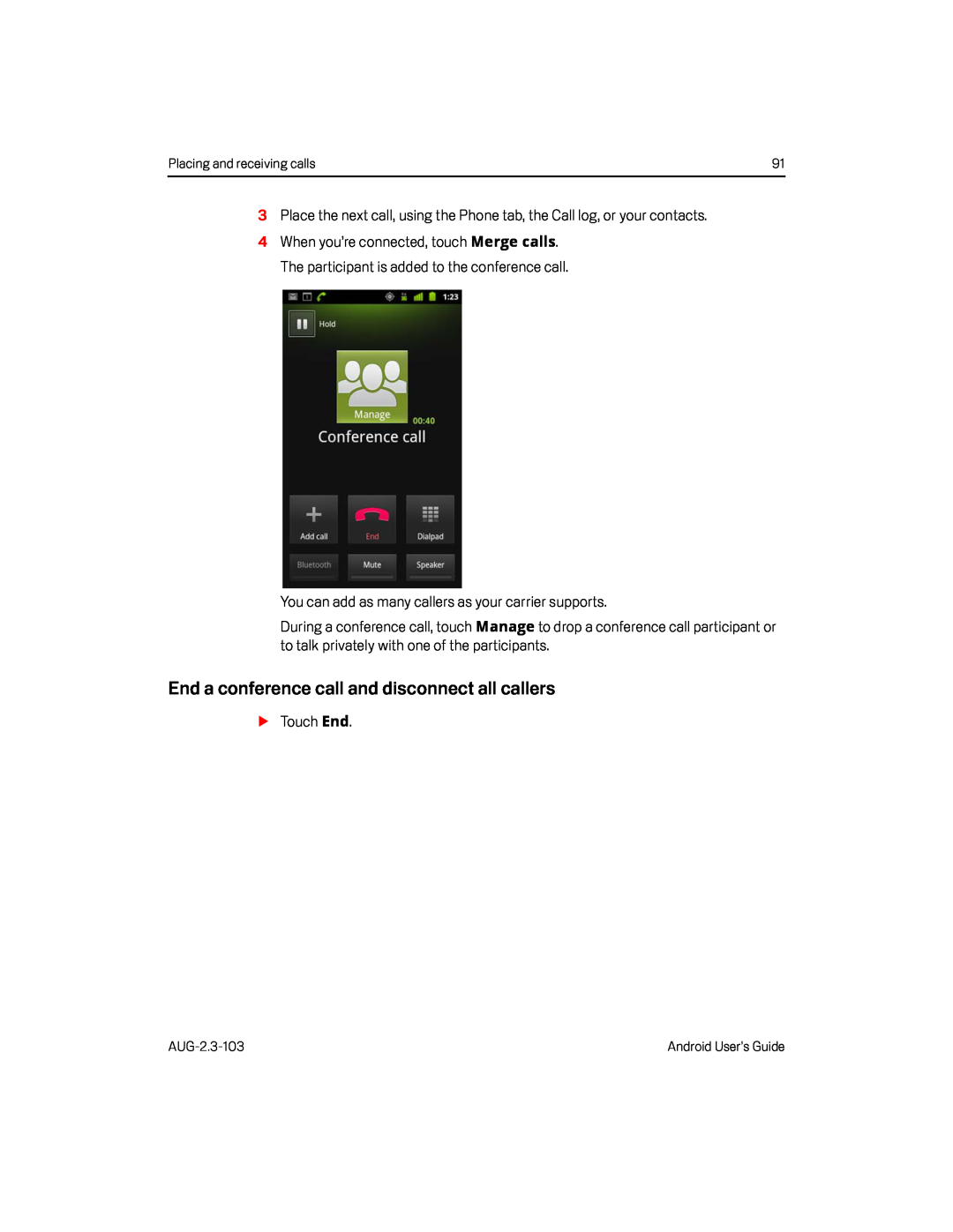 End a conference call and disconnect all callers Google Nexus S AT&T