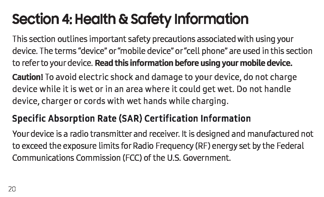 Specific Absorption Rate (SAR) Certification Information Section 4: Health & Safety Information