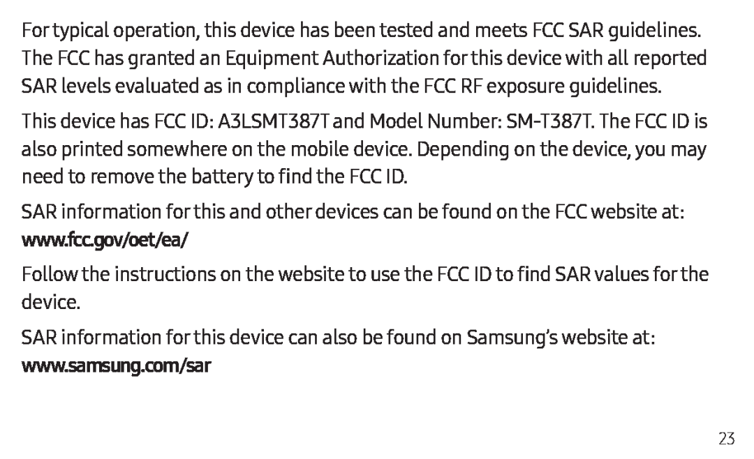 www.samsung.com/sar Galaxy Tab A 8.0 New T-Mobile