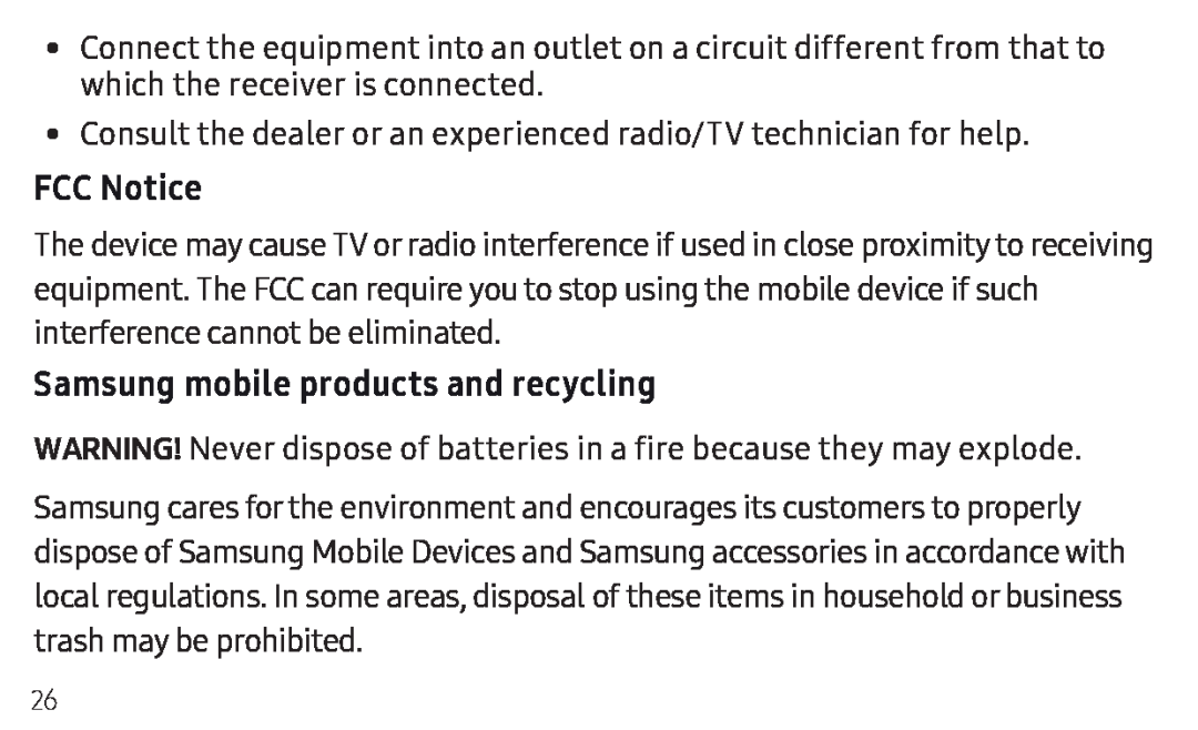 FCC Notice Samsung mobile products and recycling