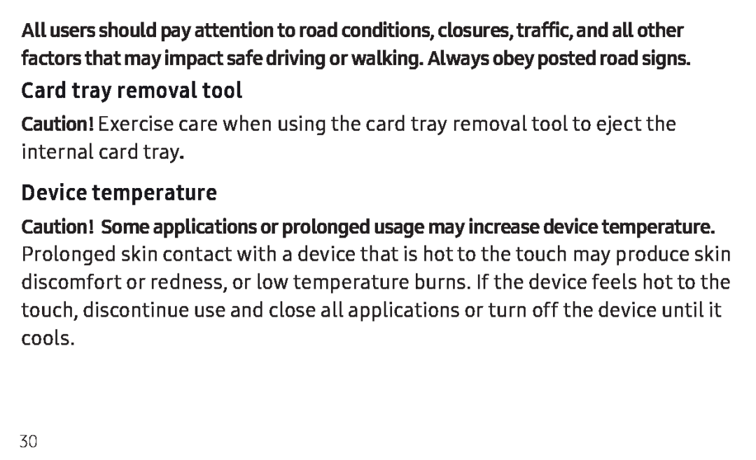 Card tray removal tool Device temperature