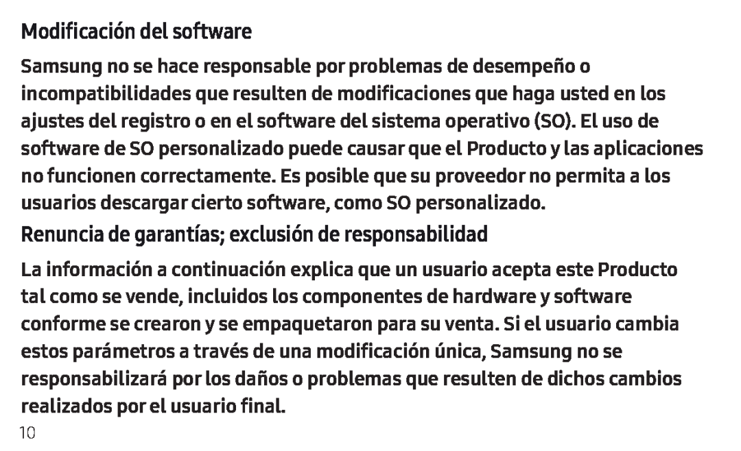 Renuncia de garantías; exclusión de responsabilidad Galaxy Tab A 8.0 New T-Mobile