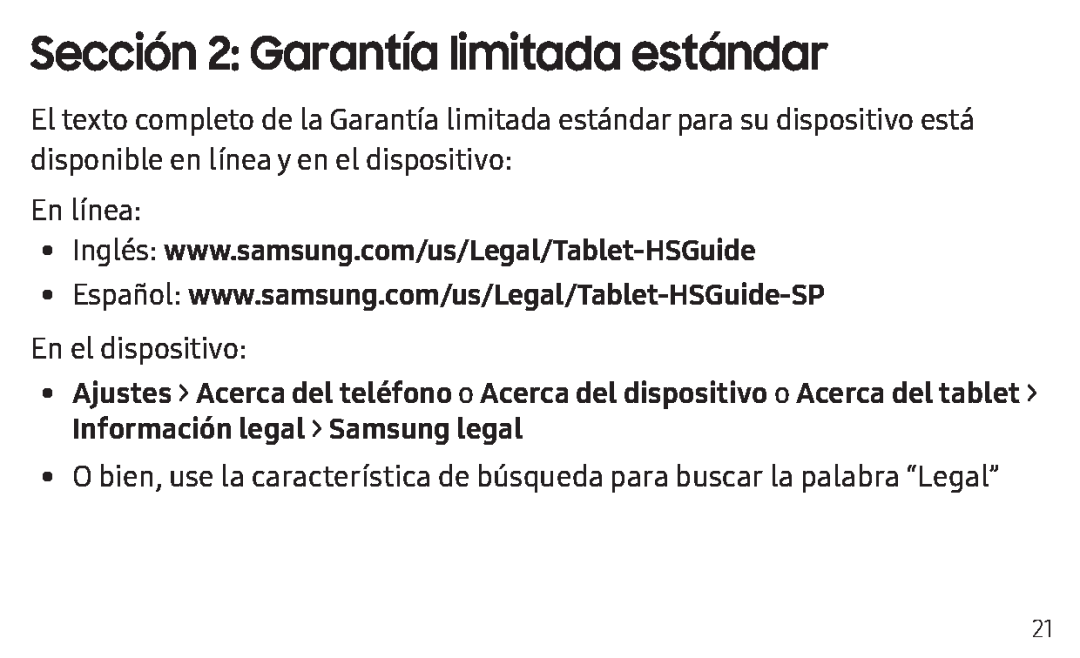 Sección 2: Garantía limitada estándar Galaxy Tab A 8.0 New T-Mobile