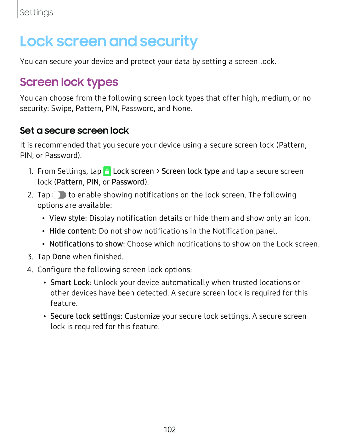 Set a secure screen lock Screen lock types