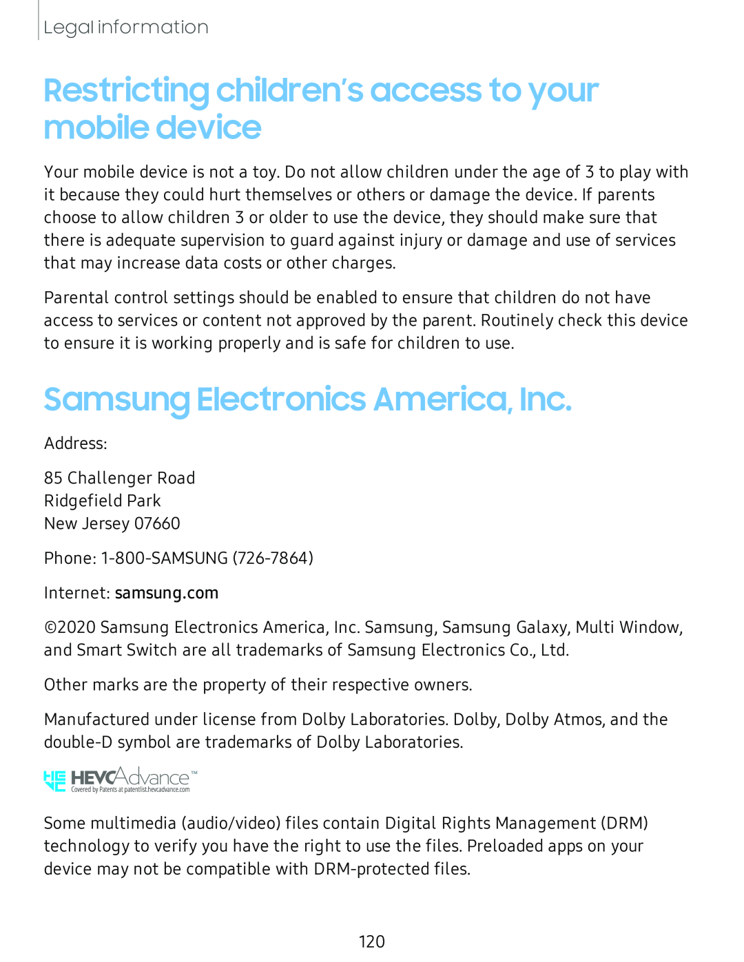 Restricting children’s access to your mobile device Samsung Electronics America, Inc