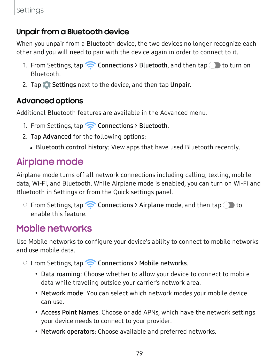 Unpair from a Bluetooth device Advanced options