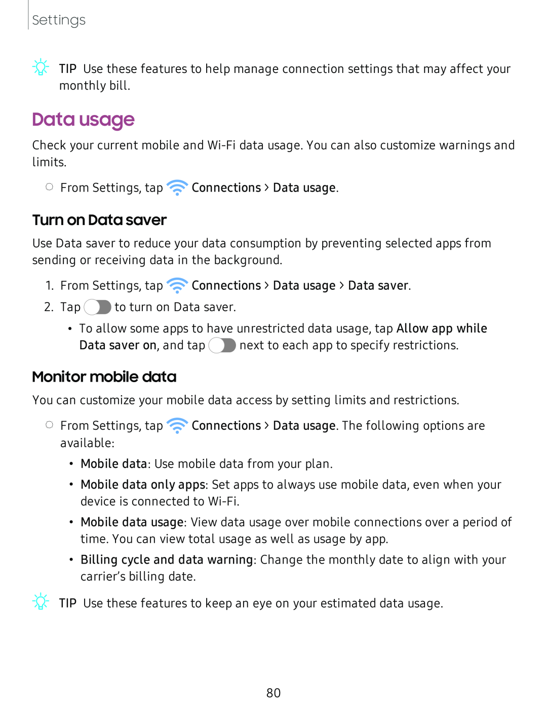 Turn on Data saver Monitor mobile data