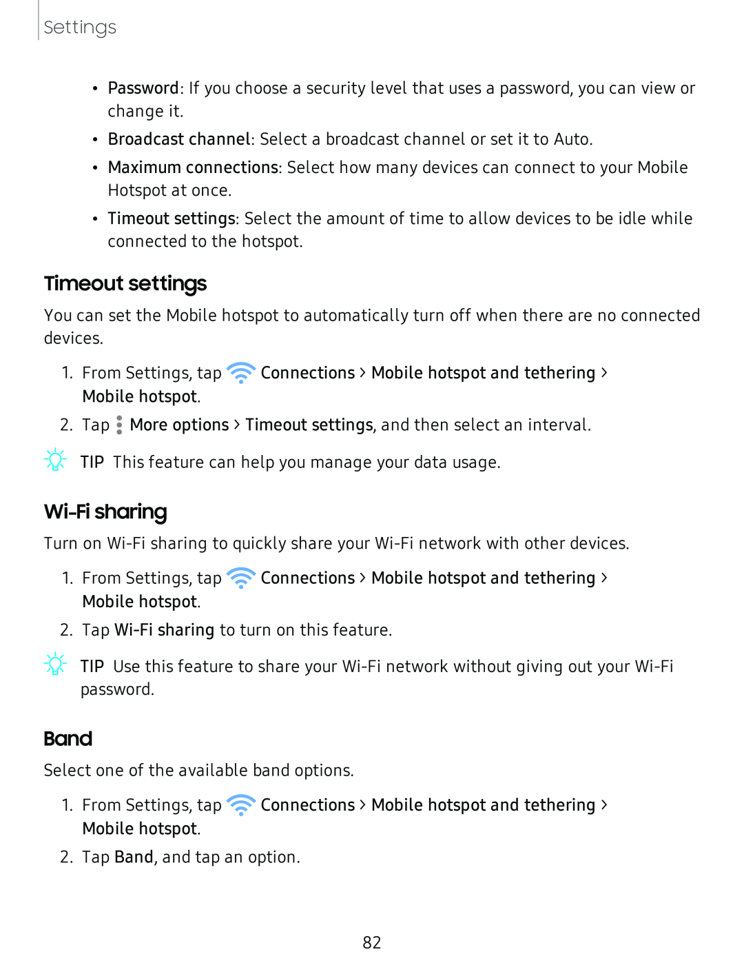 Timeout settings Wi-Fisharing