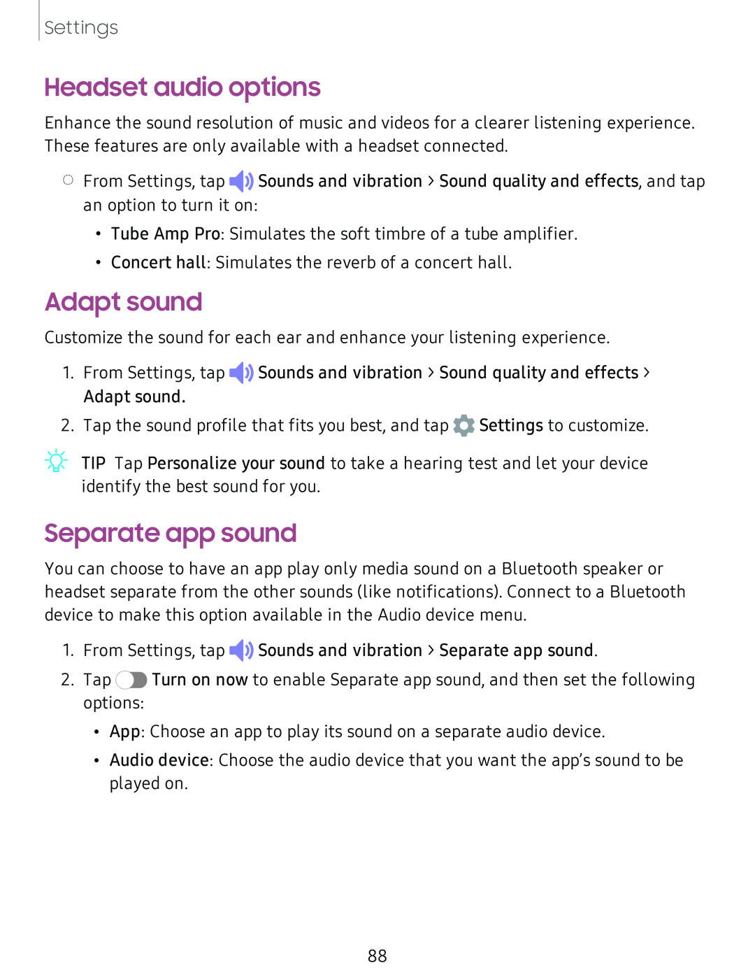 Headset audio options Adapt sound