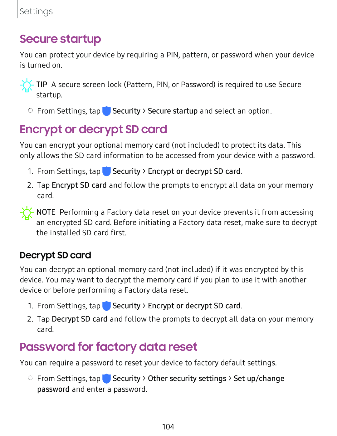 Encrypt or decrypt SD card Galaxy Tab A 8.0 New AT&T