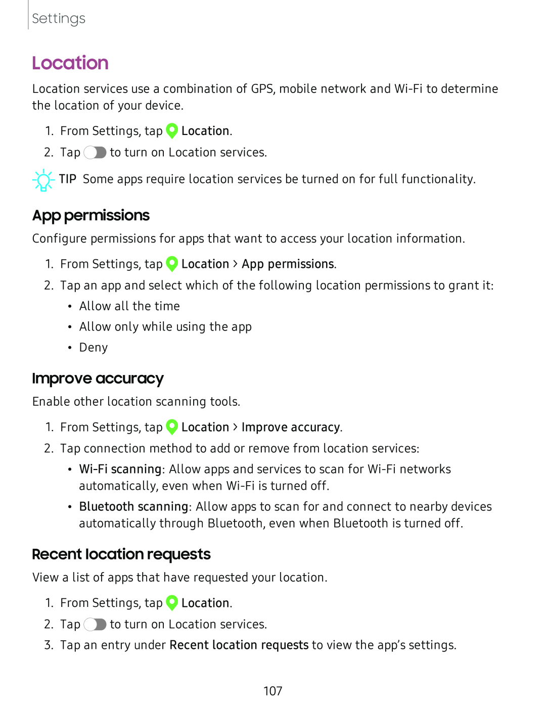 Recent location requests Galaxy Tab A 8.0 New AT&T