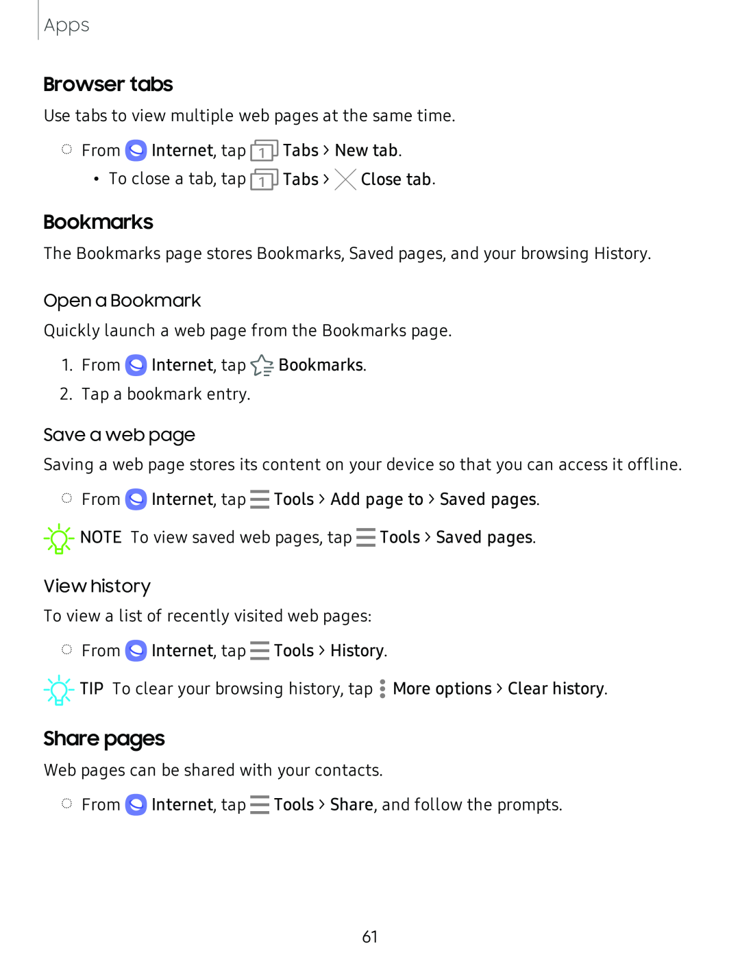 Browser tabs Bookmarks